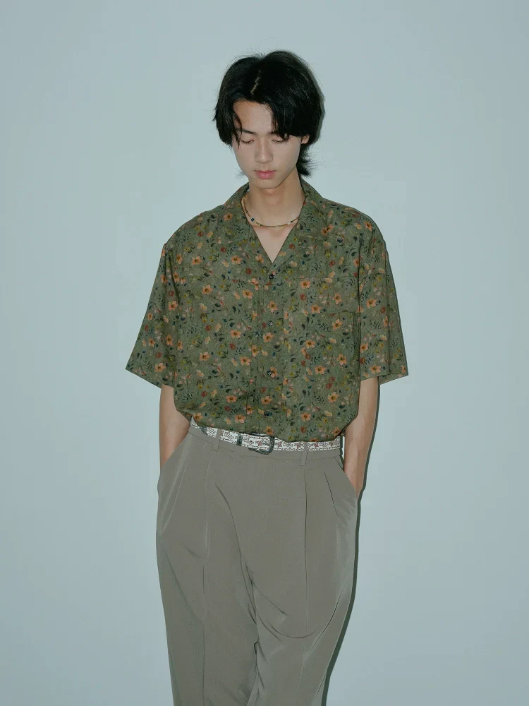 Olive Floral Cuban Collar Shirt - Image 3