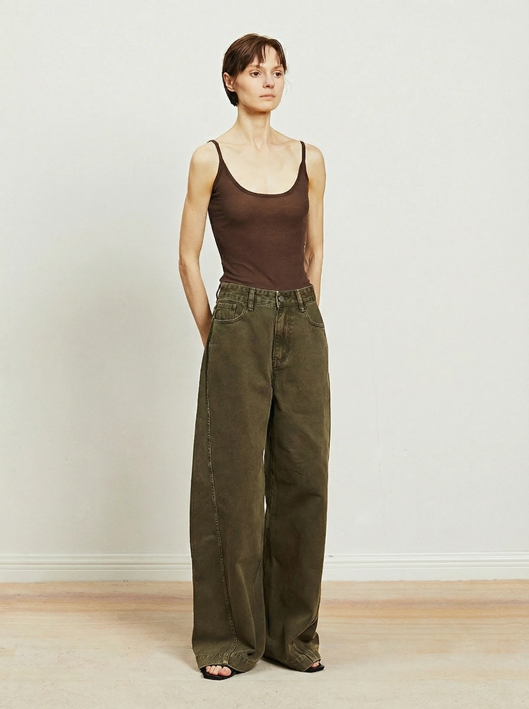 Olive High-Rise Wide-Leg Jeans - Image 3