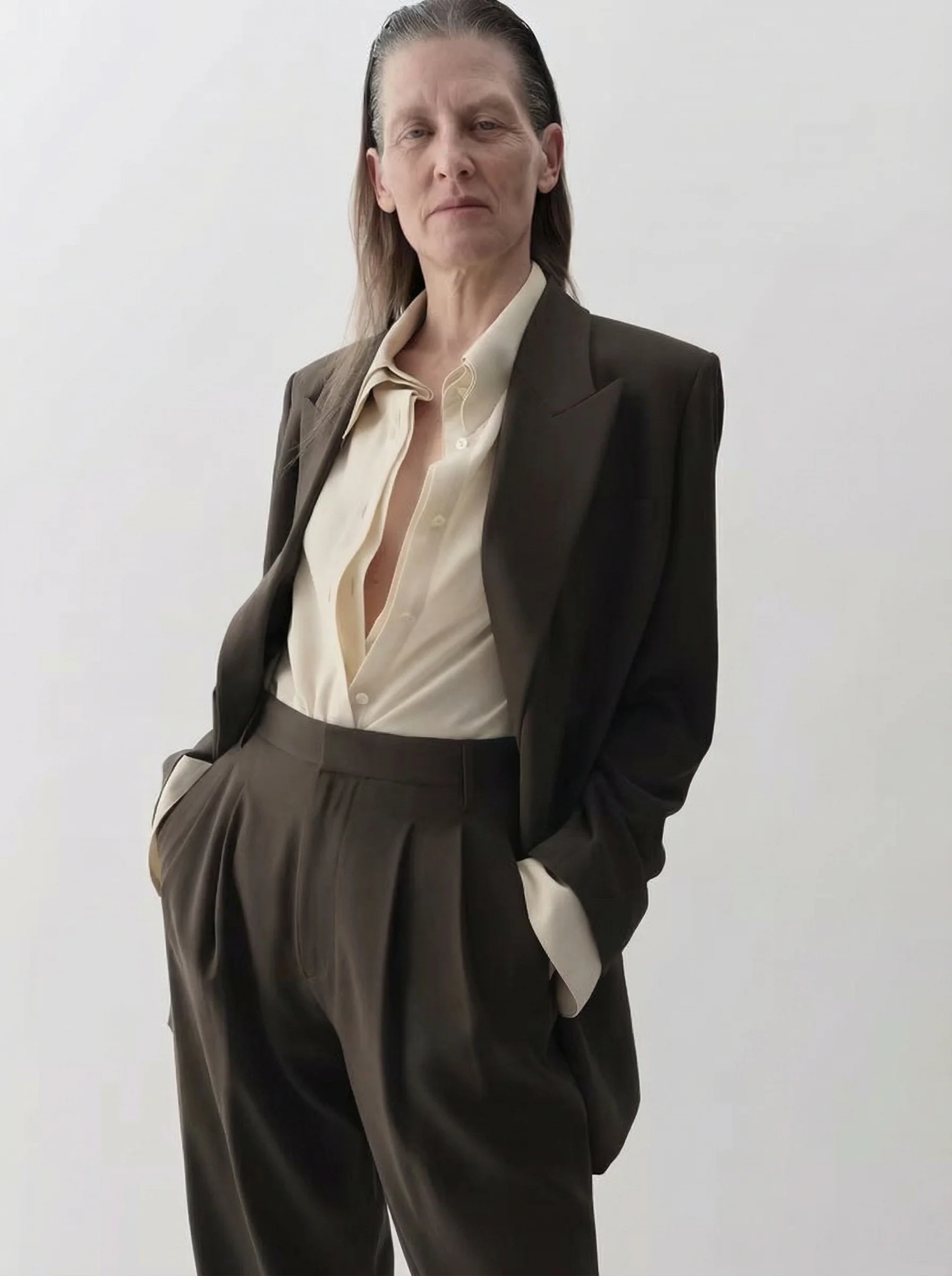 Olive Mulberry Silk Double-Breasted Blazer