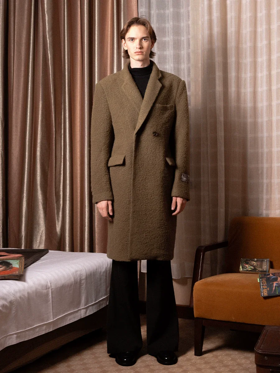 Olive Oversized Double-Breasted Wool Coat