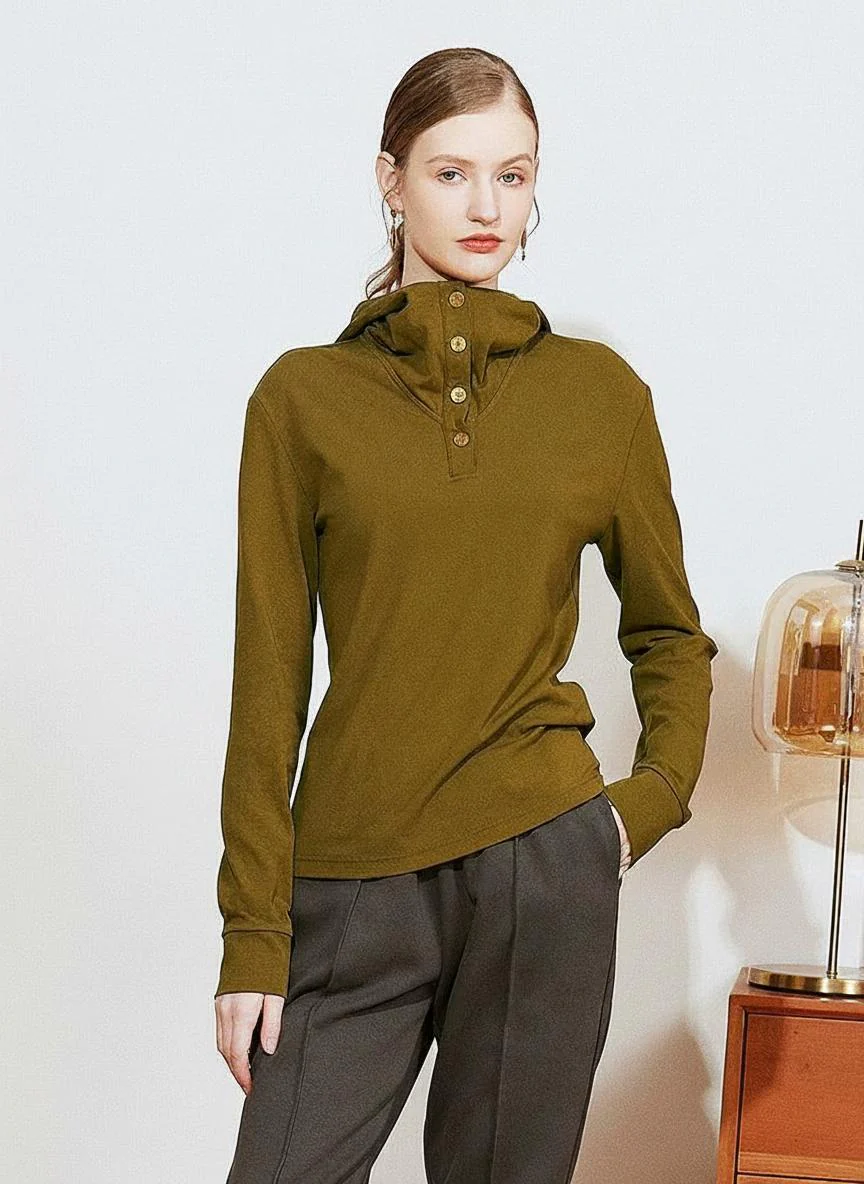 Olive Ribbed Hooded Pullover - Image 4