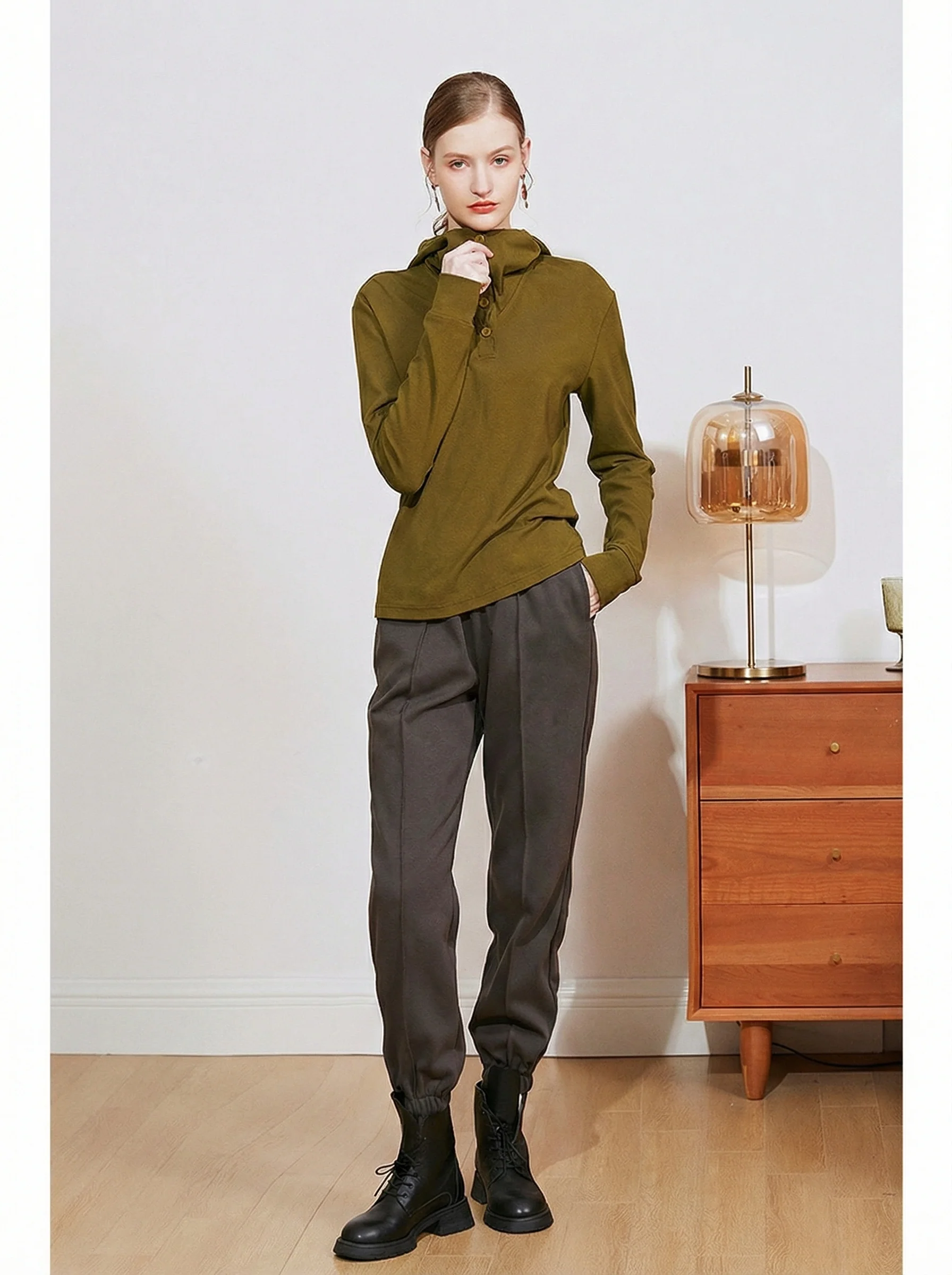 Olive Ribbed Hooded Pullover - Image 5