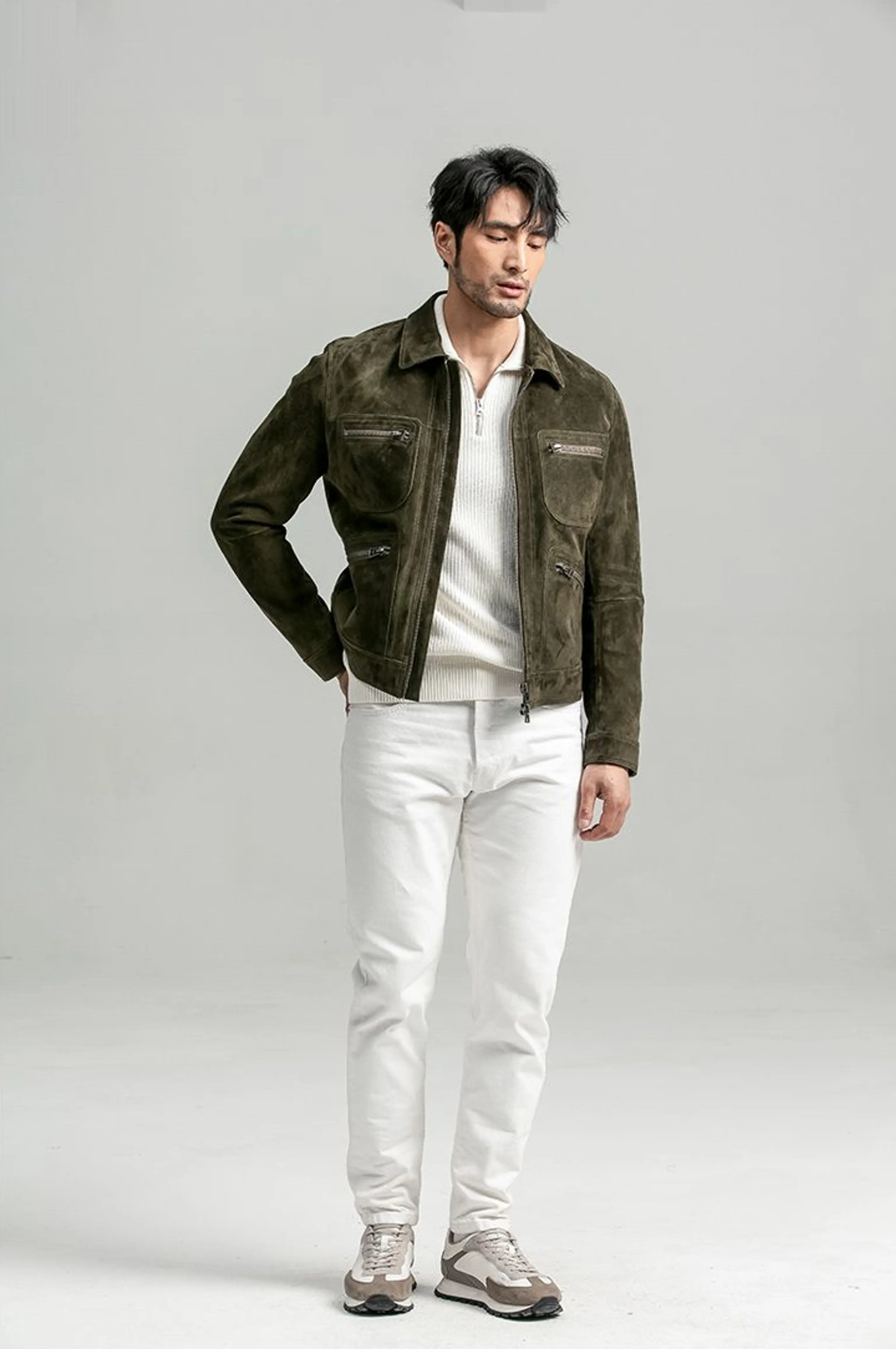 Olive Suede Utility Jacket