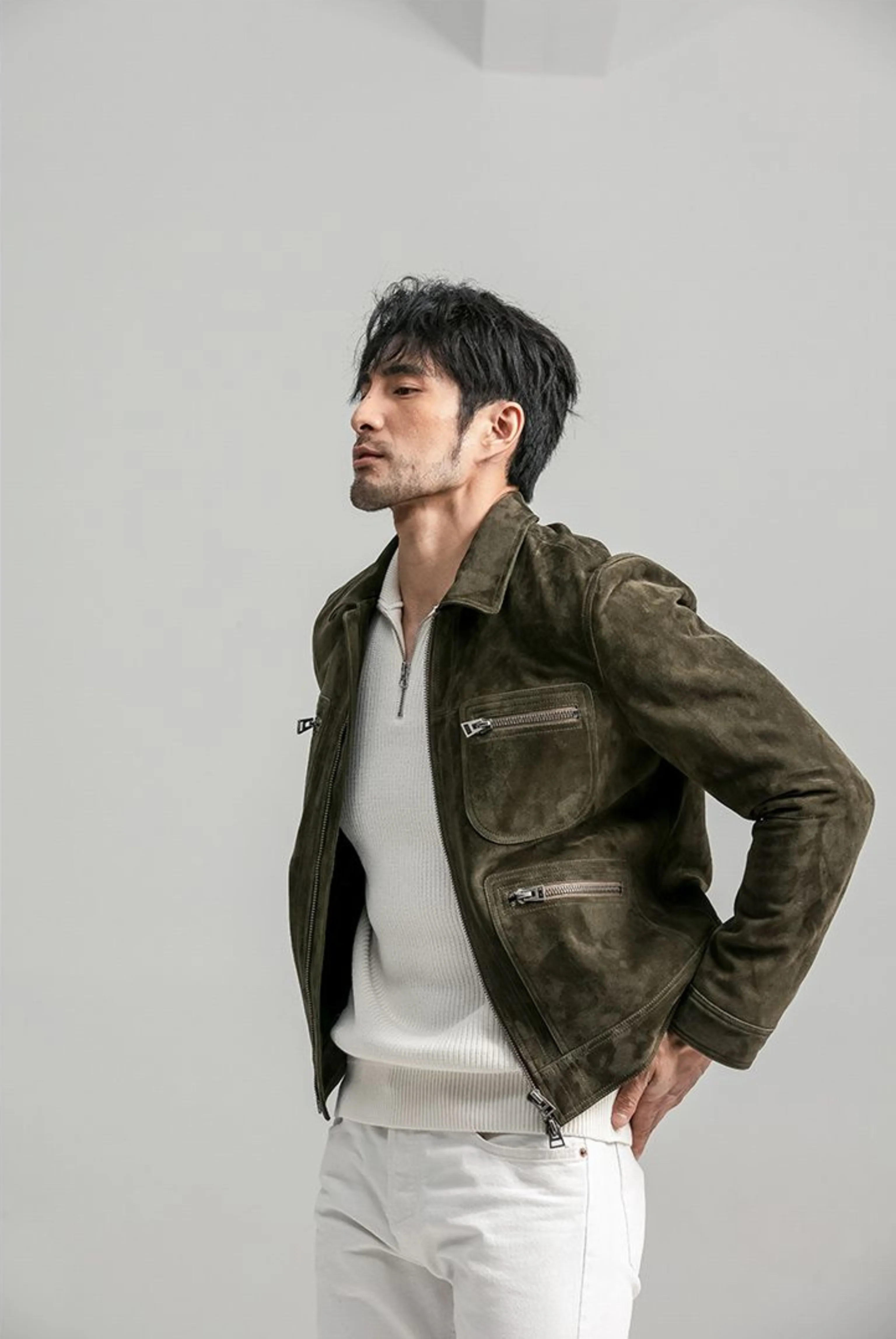 Olive Suede Utility Jacket - Image 2