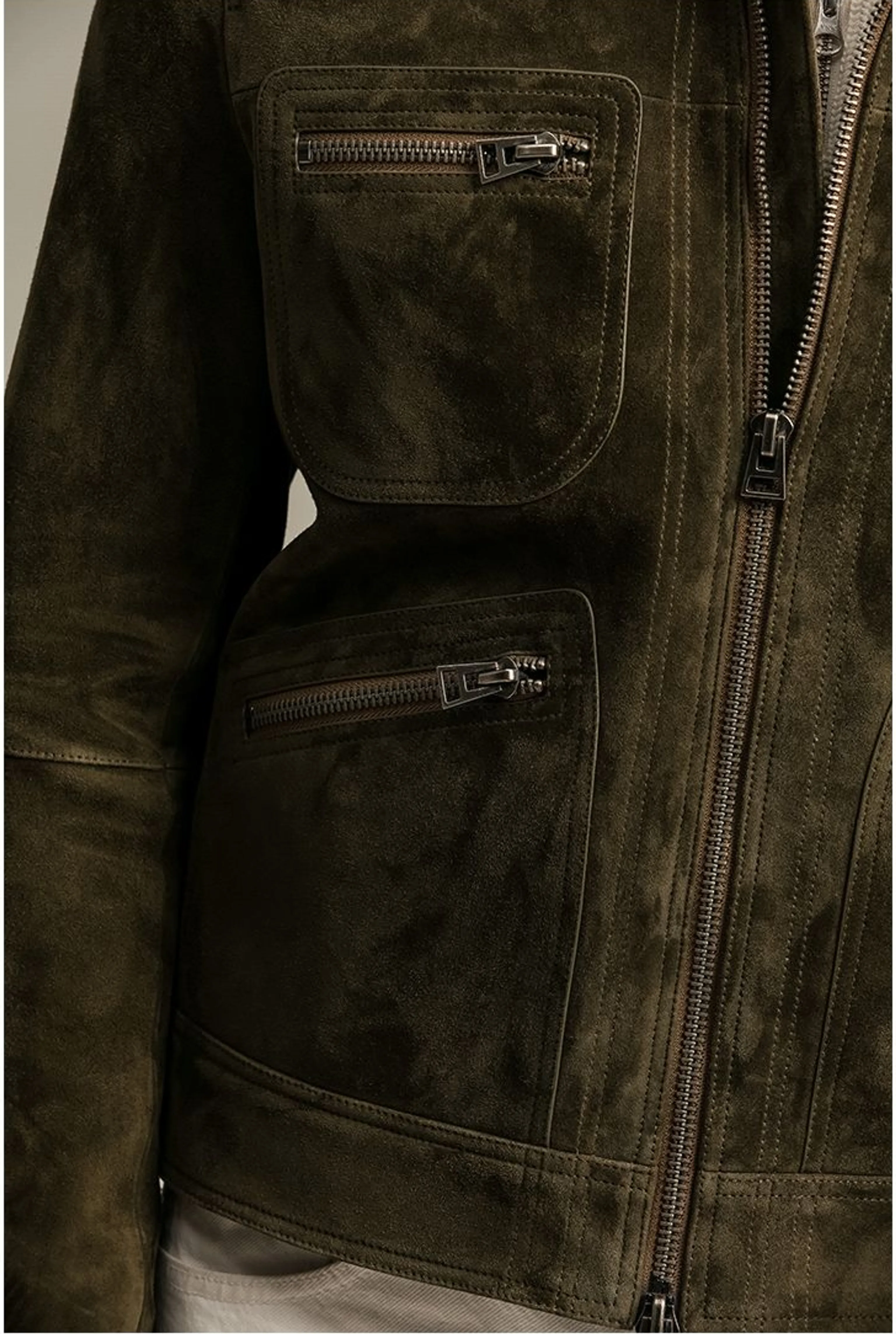 Olive Suede Utility Jacket - Image 3