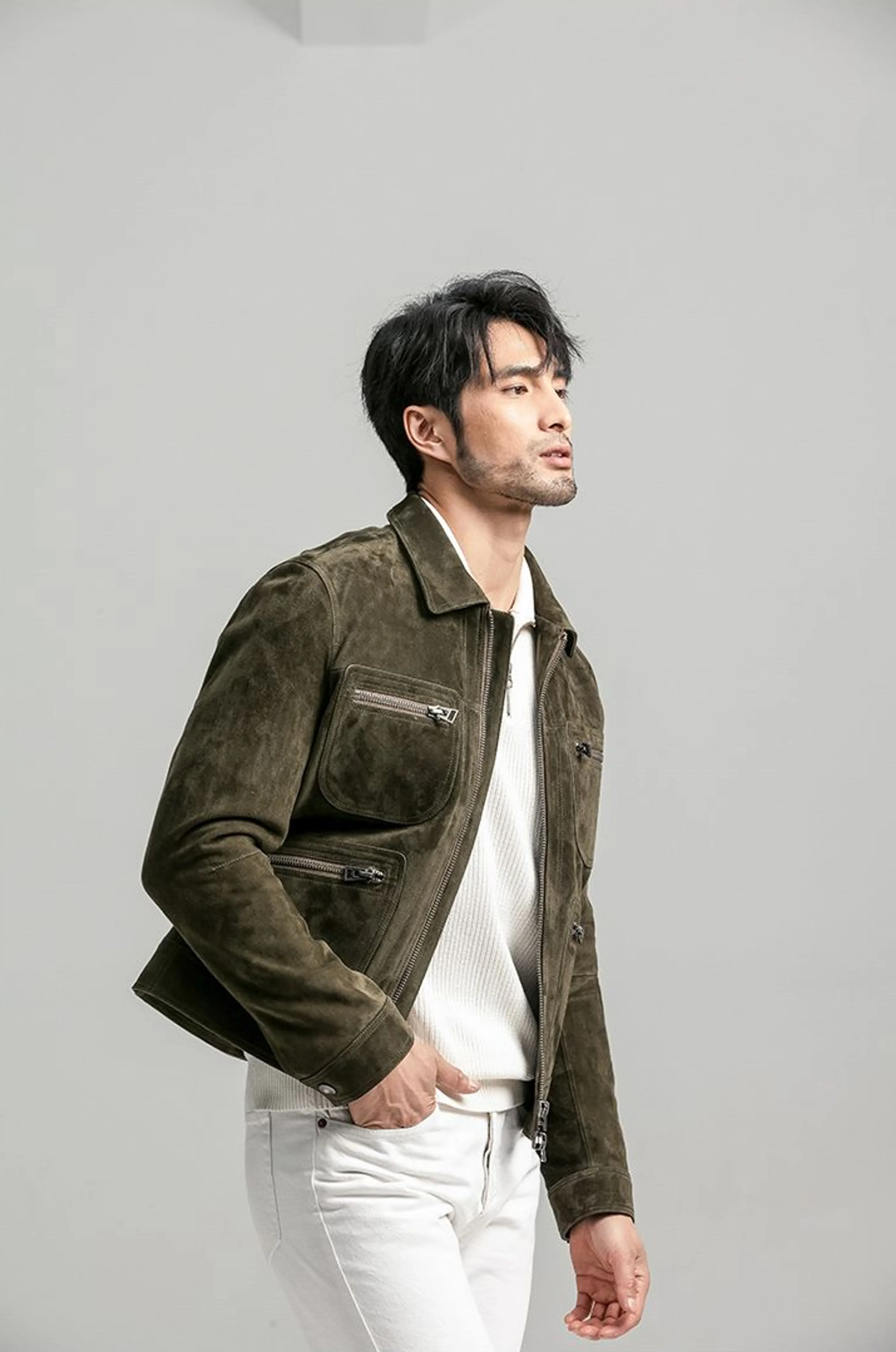 Olive Suede Utility Jacket - Image 4