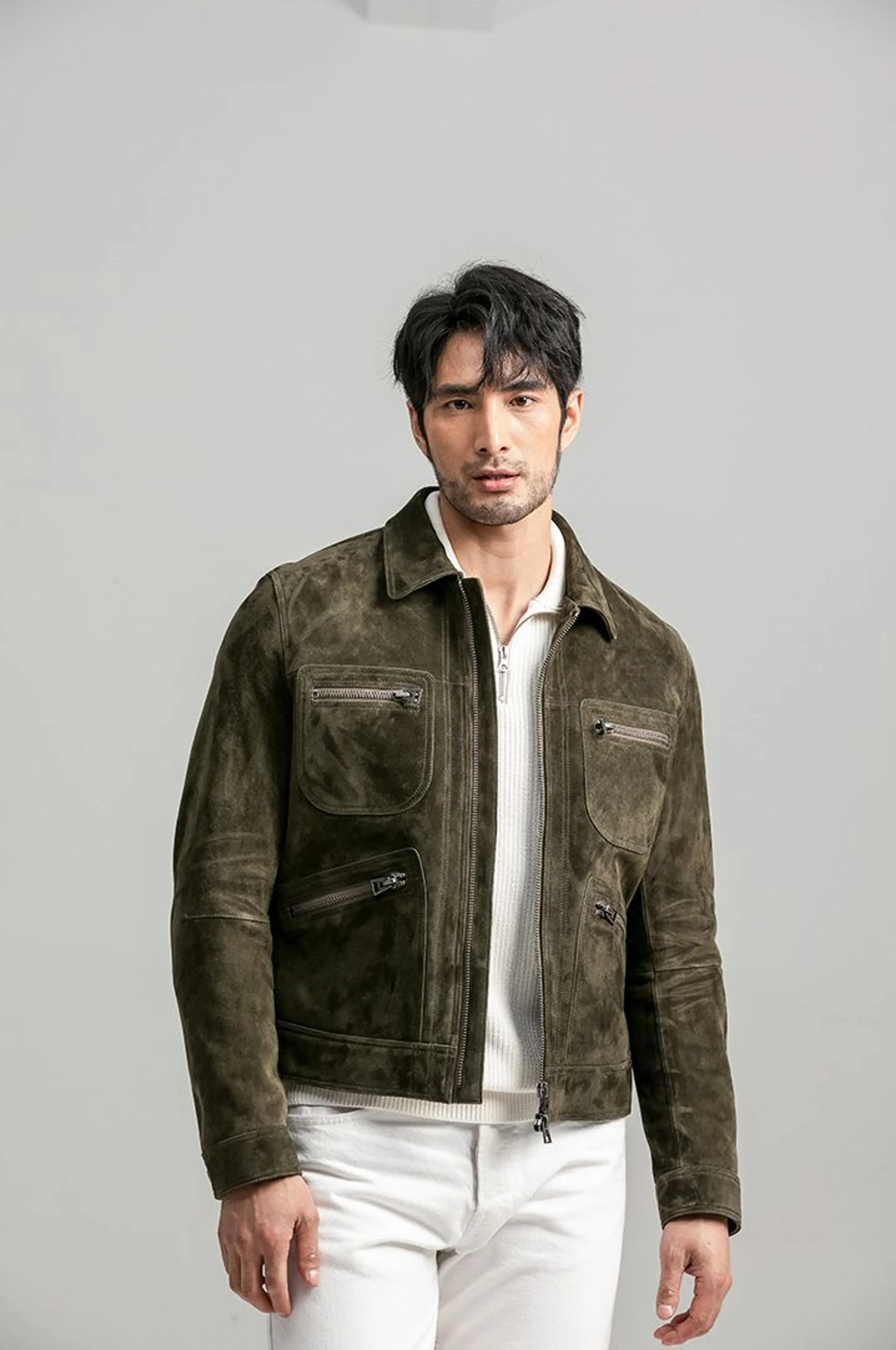 Olive Suede Utility Jacket - Image 6