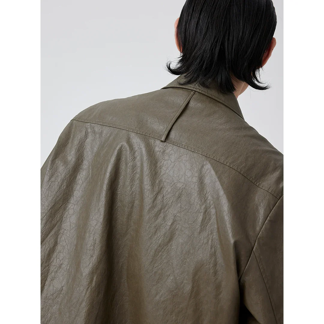 Olive Woven Leather Jacket - Image 2