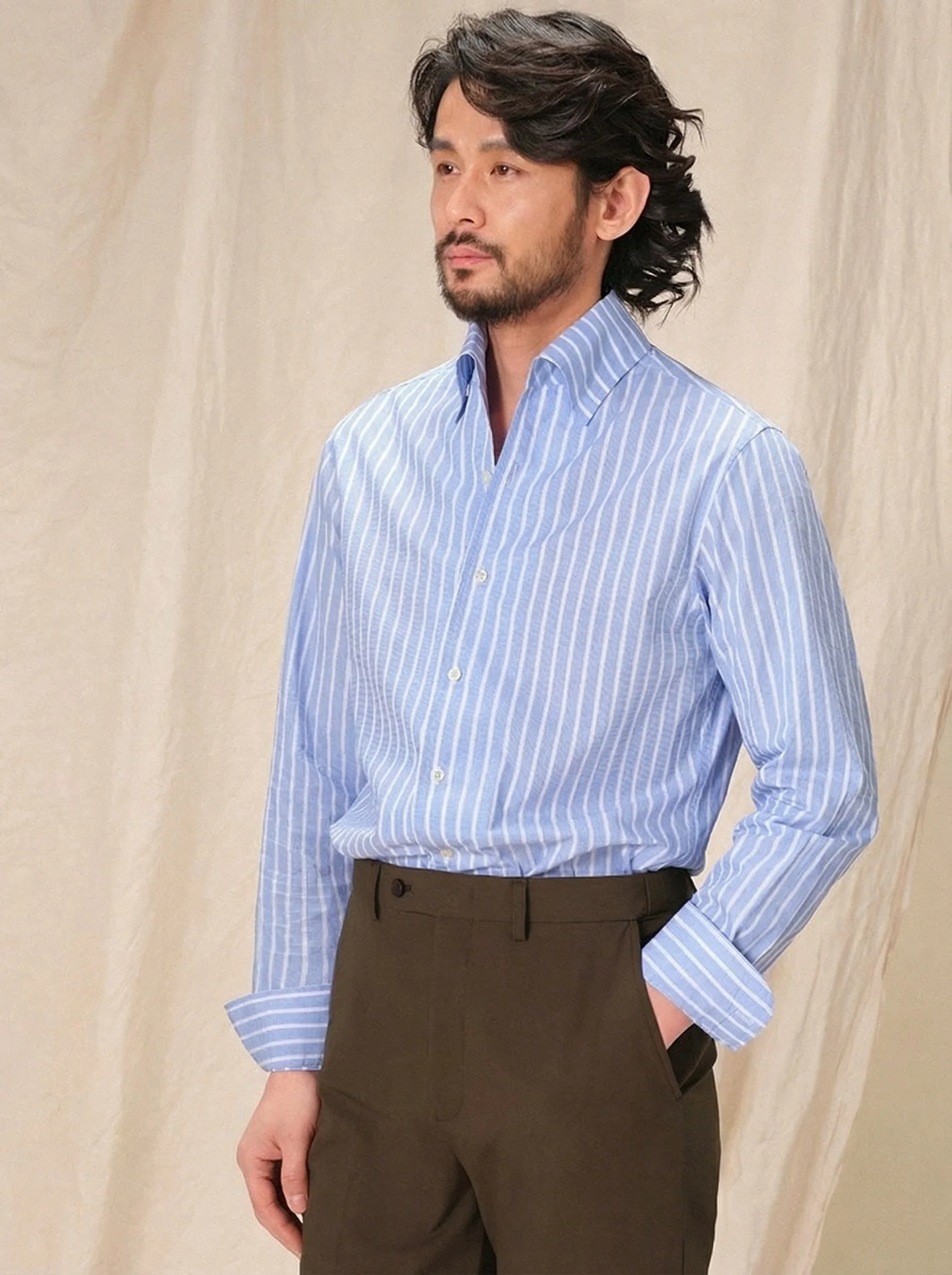 One-Piece Collar Striped Shirt - Image 4