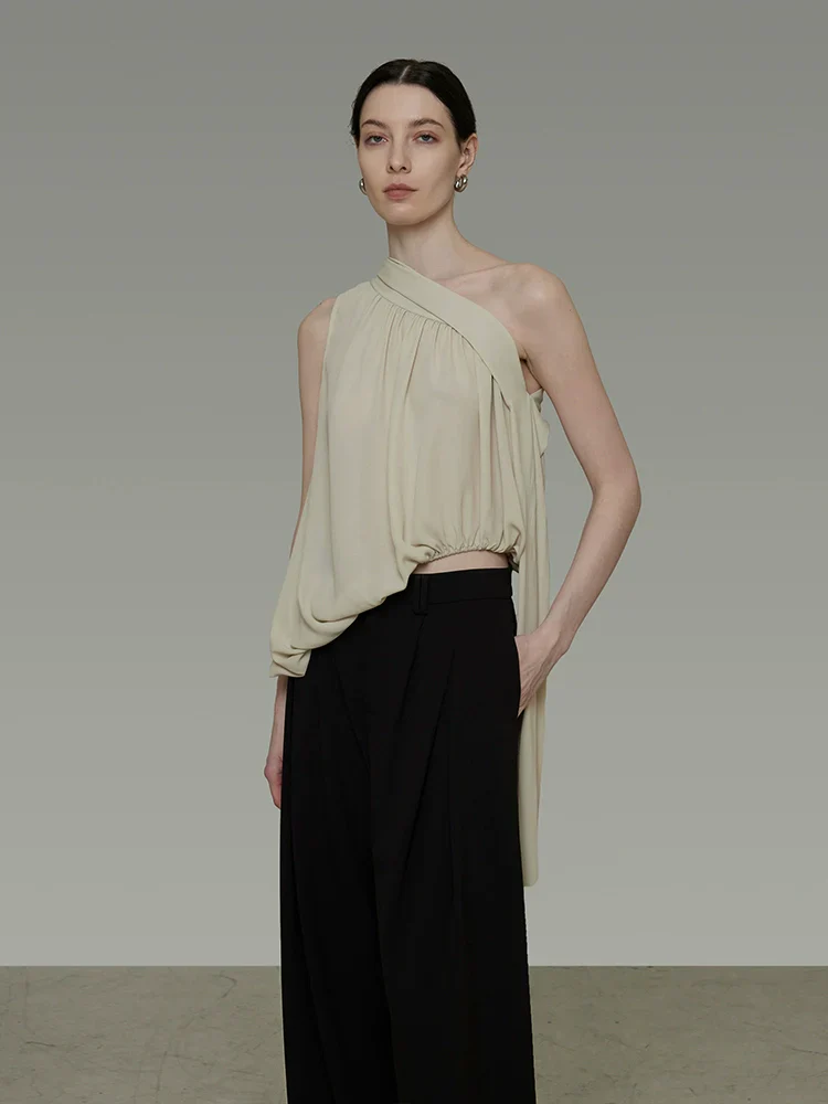 One-Shoulder Draped Tie Top