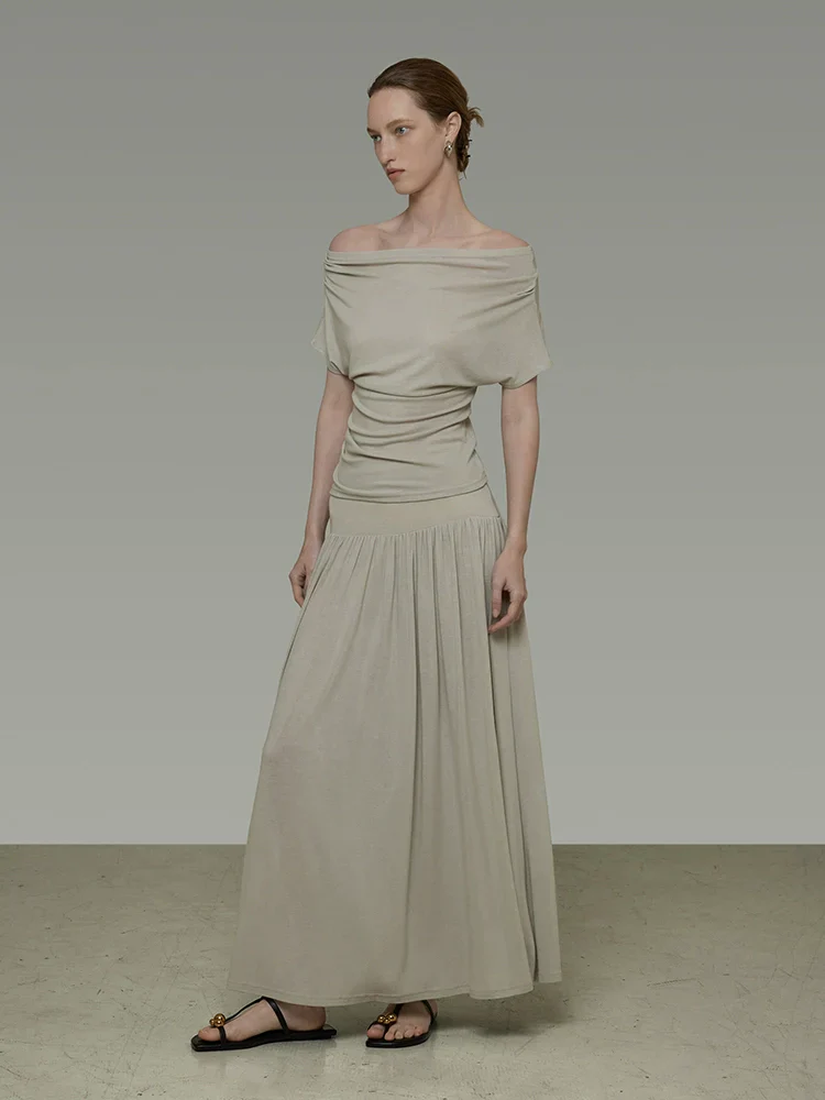 One-Shoulder Draped Top & Pleated Skirt Set - Image 2