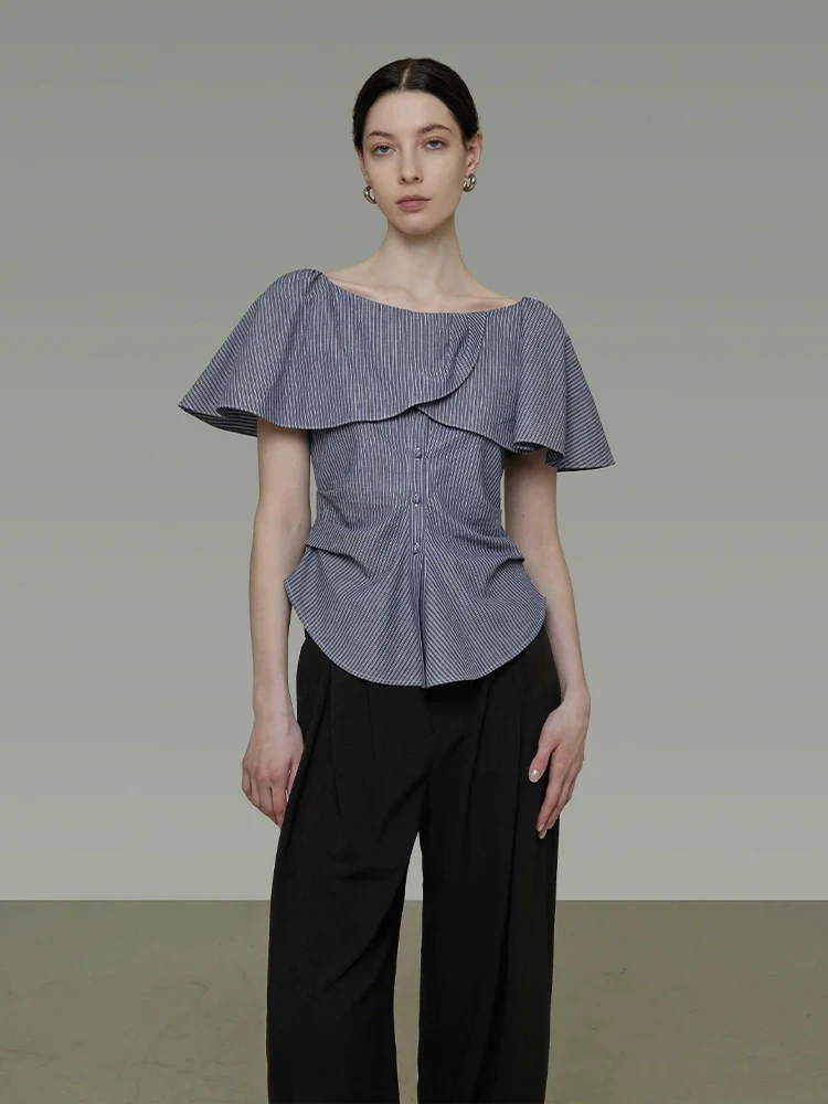 One-Shoulder Striped Lace Top - Image 2