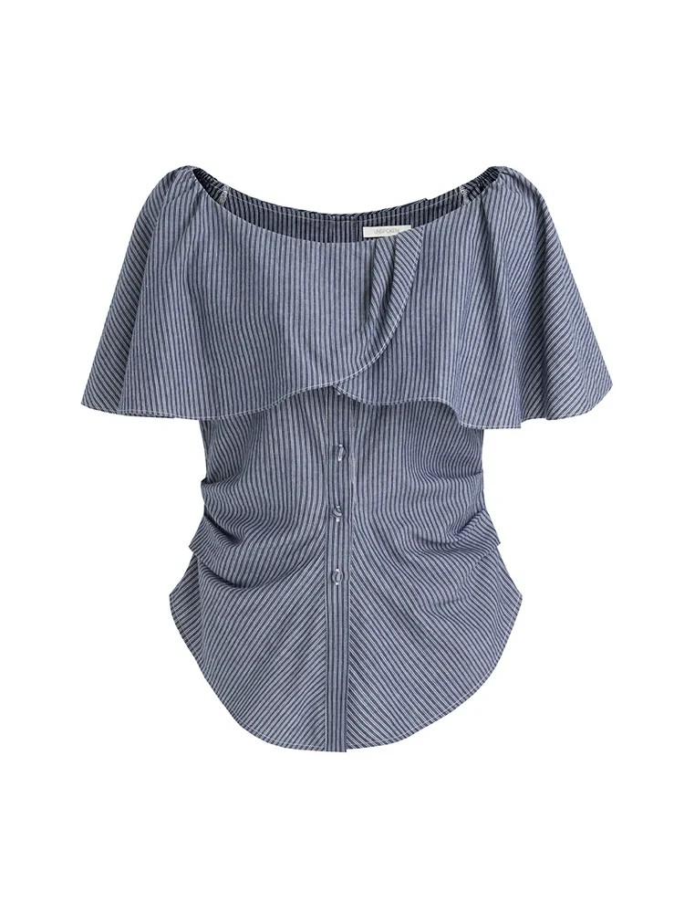 One-Shoulder Striped Lace Top - Image 4