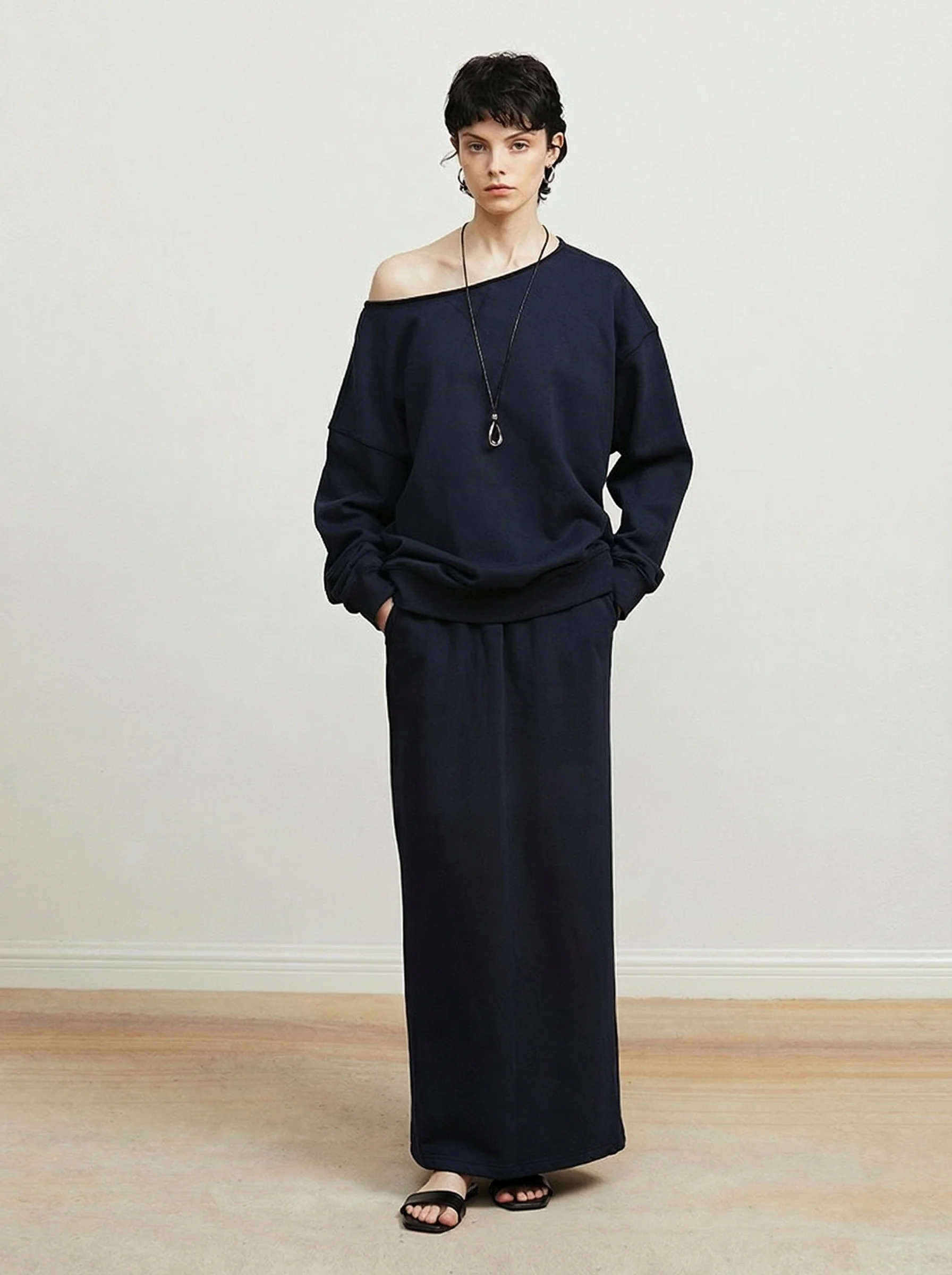 One-Shoulder Sweatshirt Set