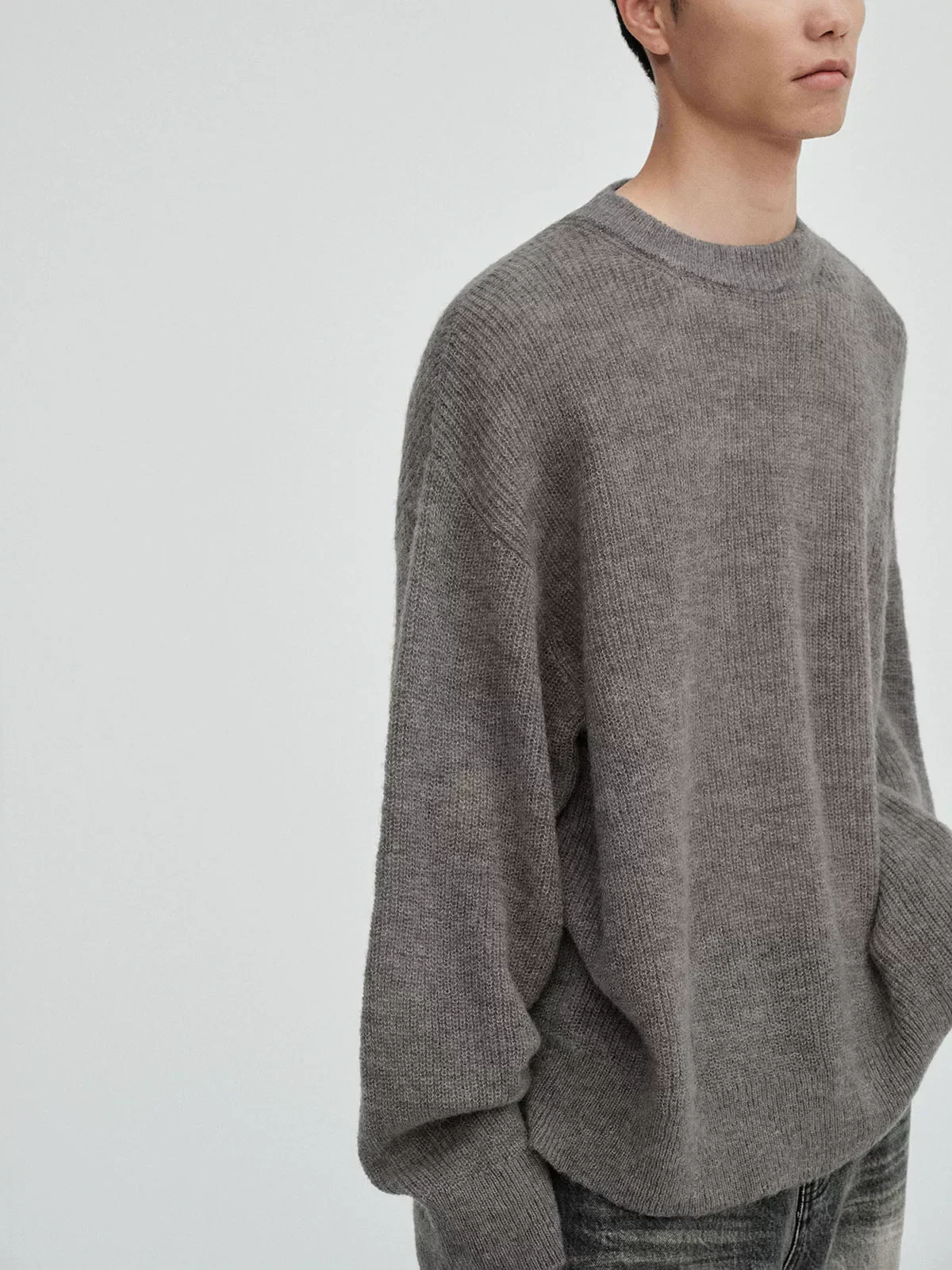 Open-Knit Mohair Wool Crewneck Sweater - Image 2