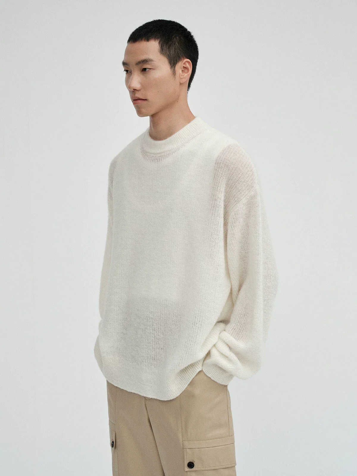 Open-Knit Mohair Wool Crewneck Sweater - Image 4