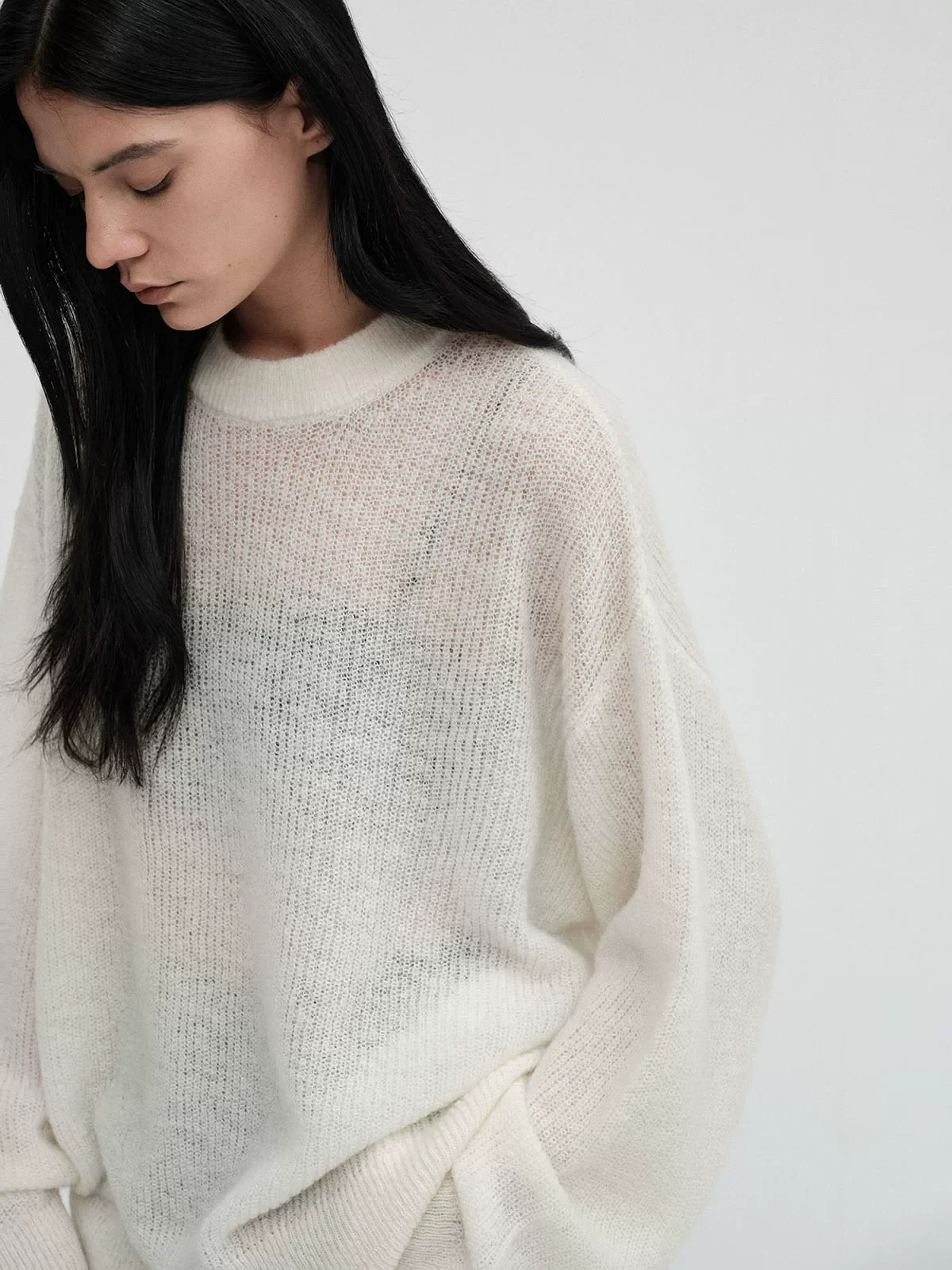 Open-Knit Mohair Wool Crewneck Sweater - Image 5