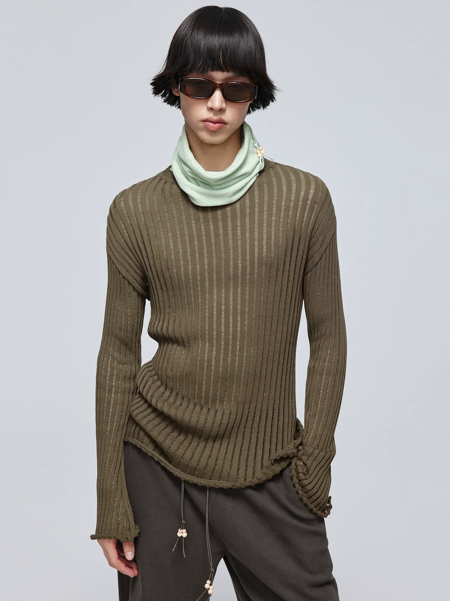 Open-Knit Ribbed Crew Sweater