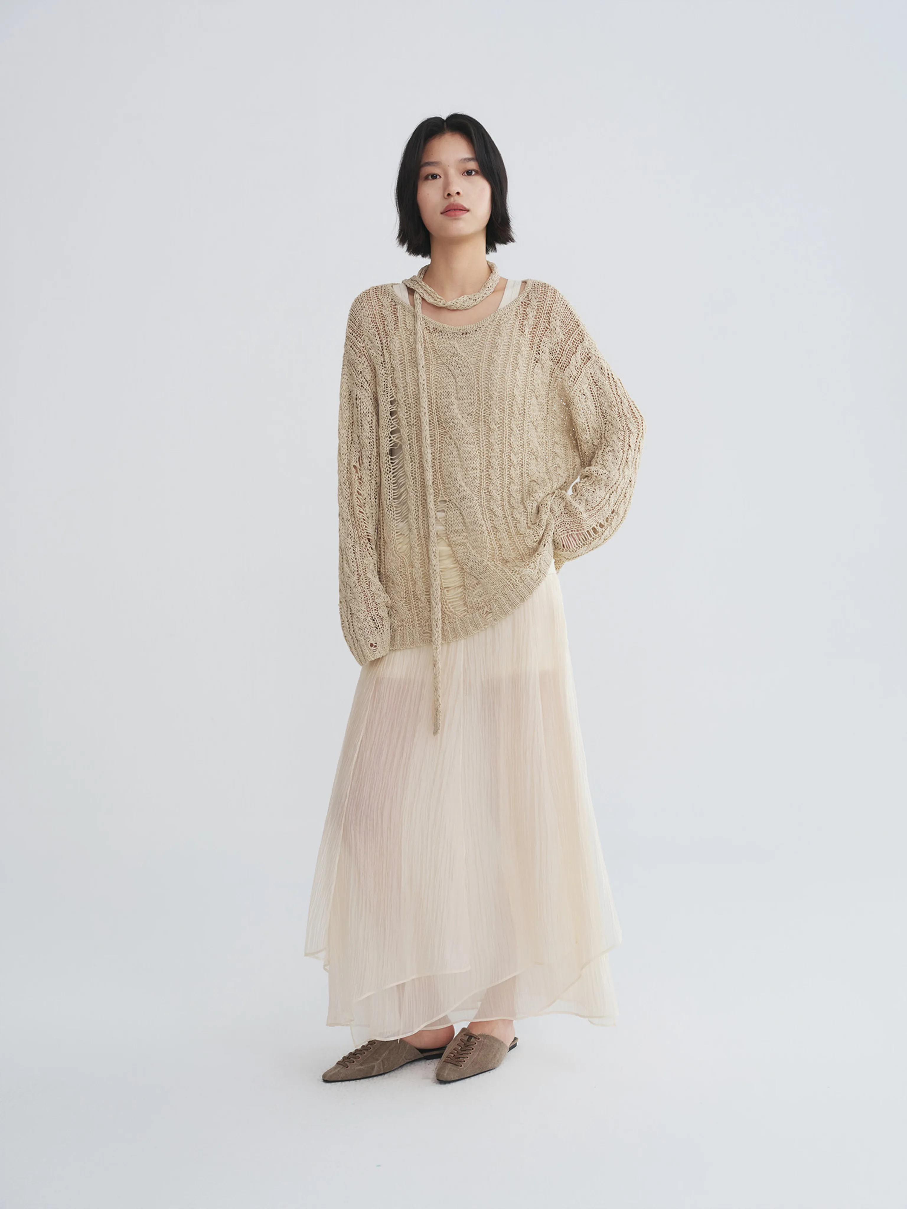 Open-Knit Tie Sweater - Image 2