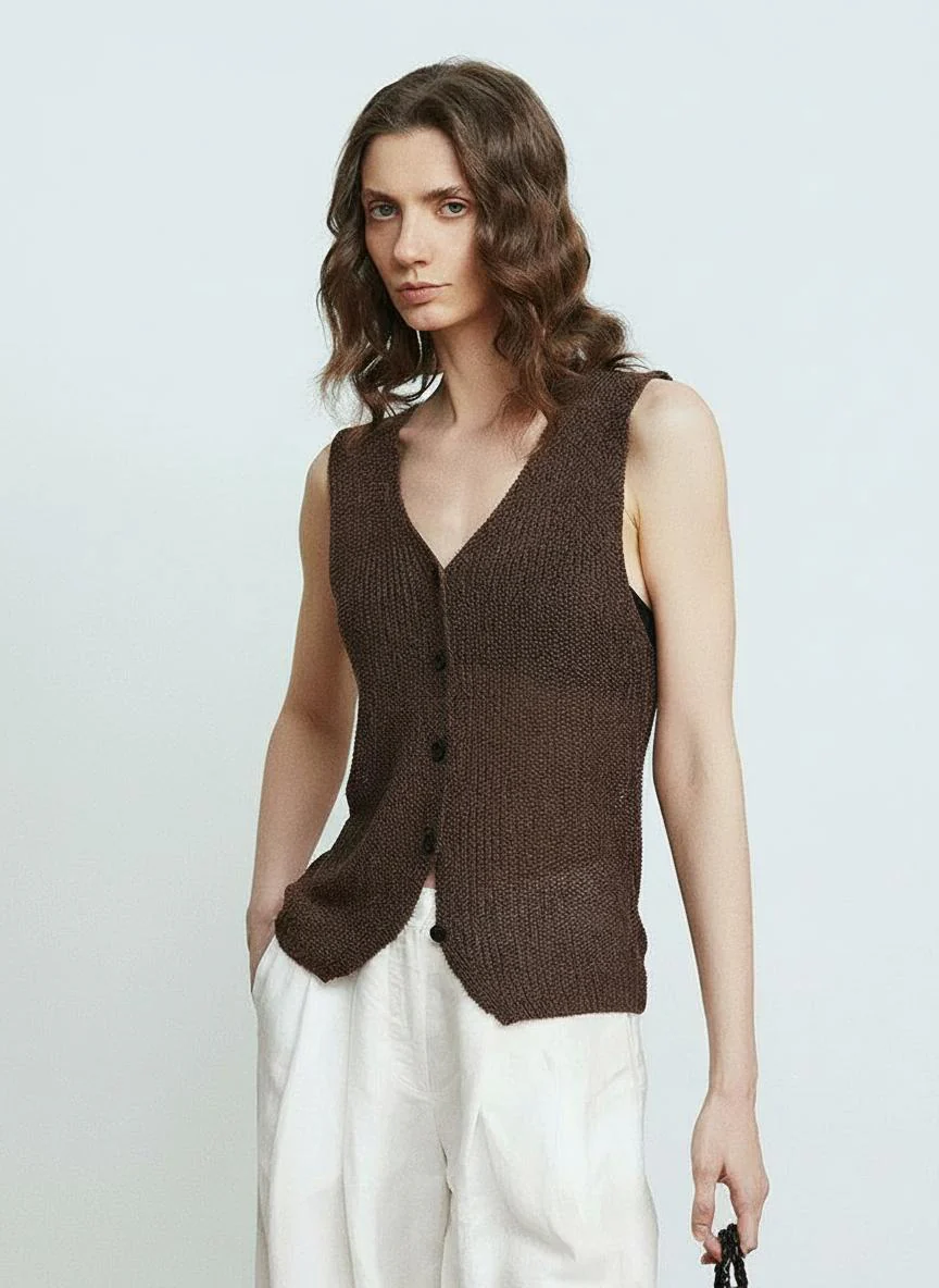 Open-Knit V-Neck Vest - Image 2