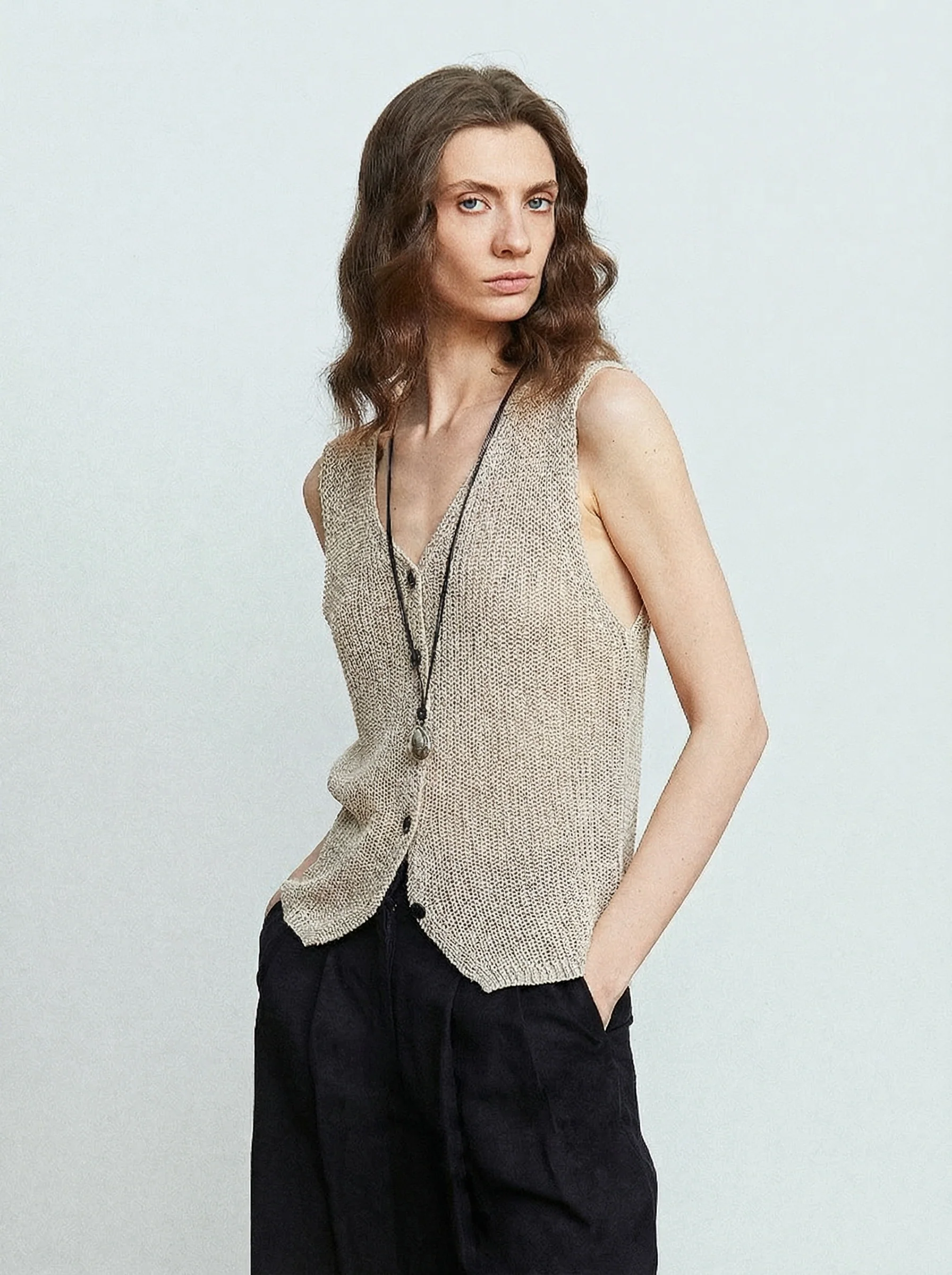 Open-Knit V-Neck Vest - Image 6