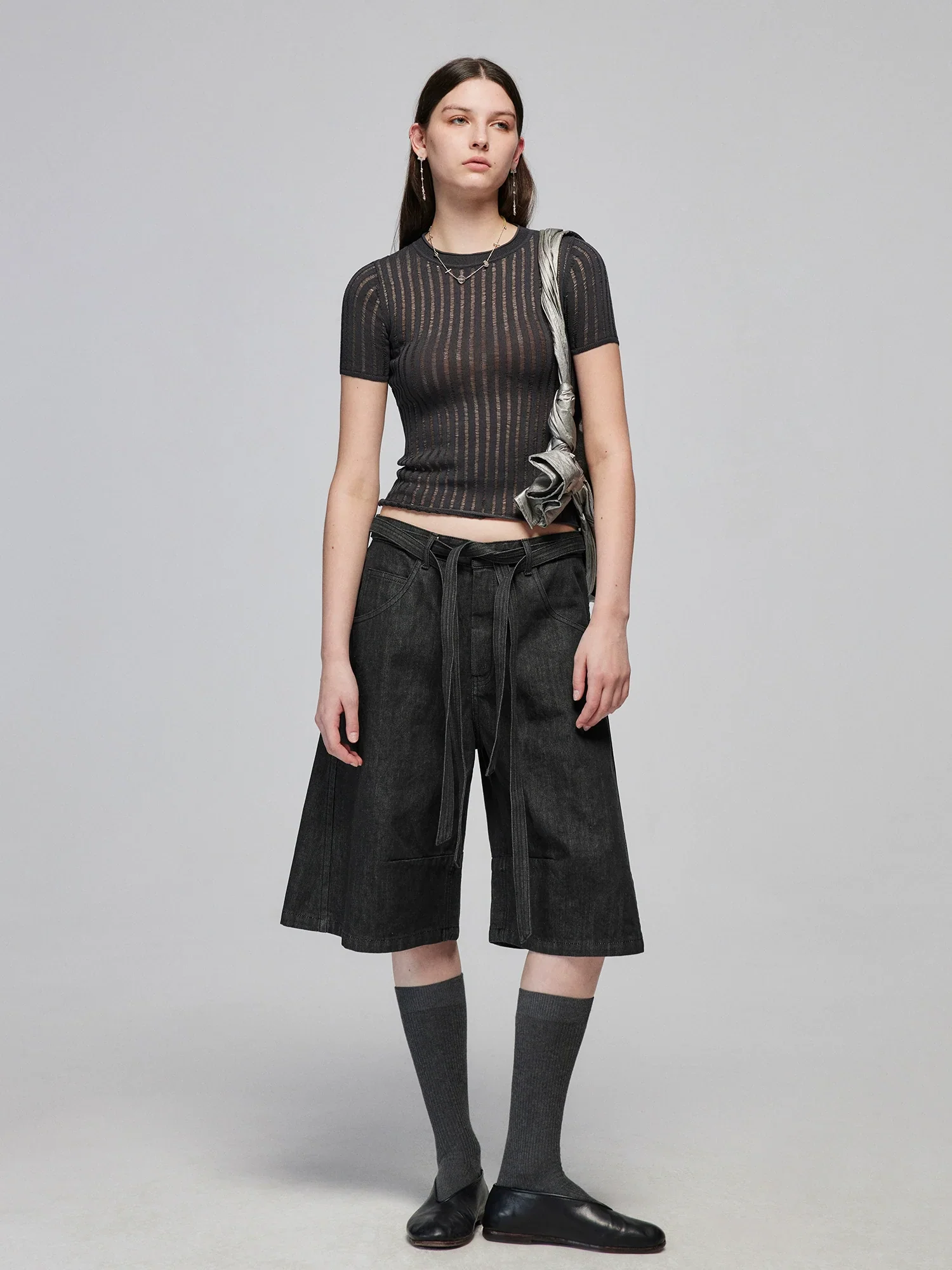 Openwork Ribbed Crew Tee - Image 2