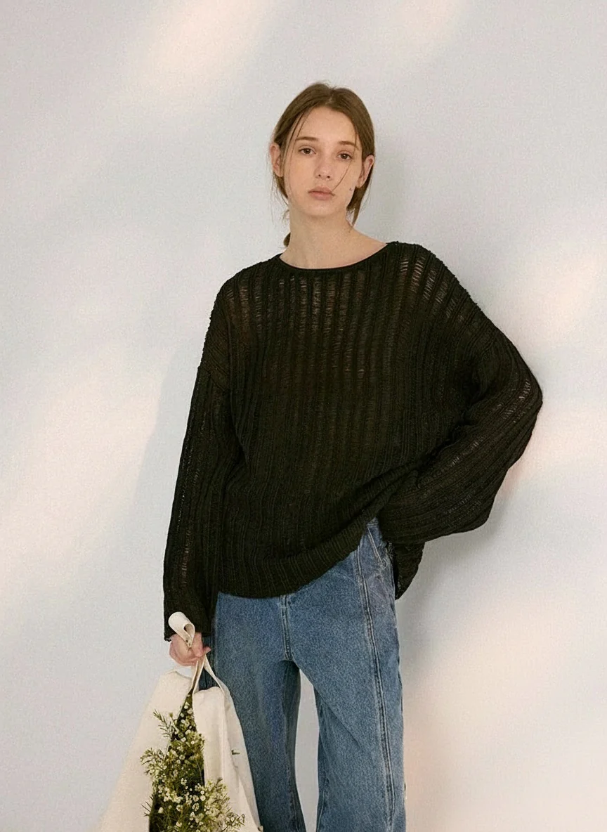 Openwork Silk Paper Yarn Pullover - Image 6
