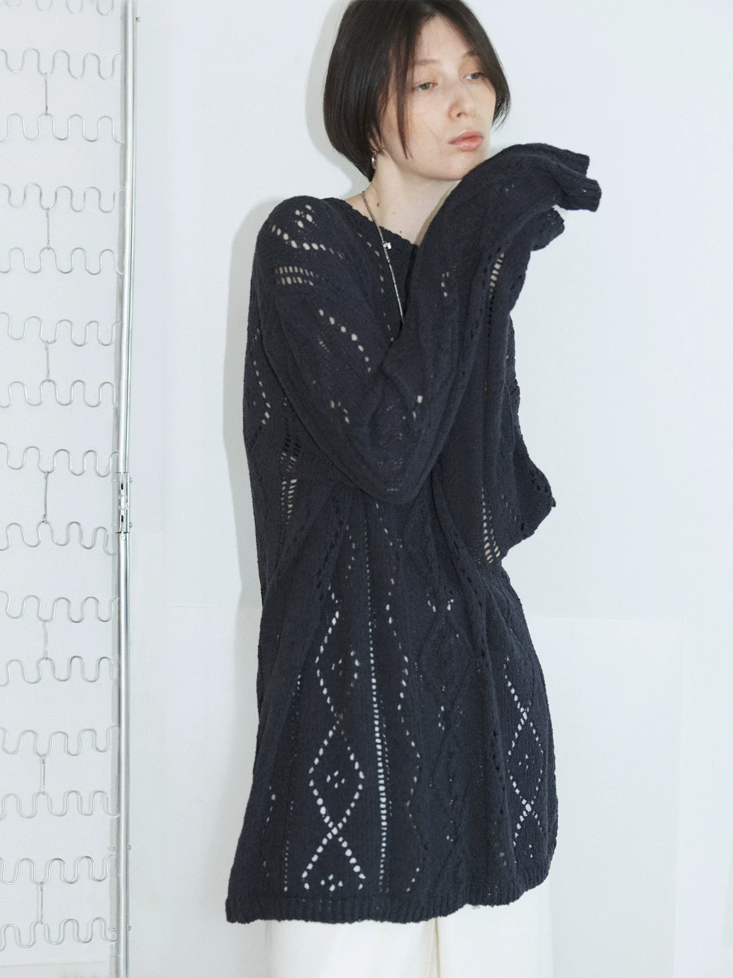 Openwork Tie-Belt Knit Sweater