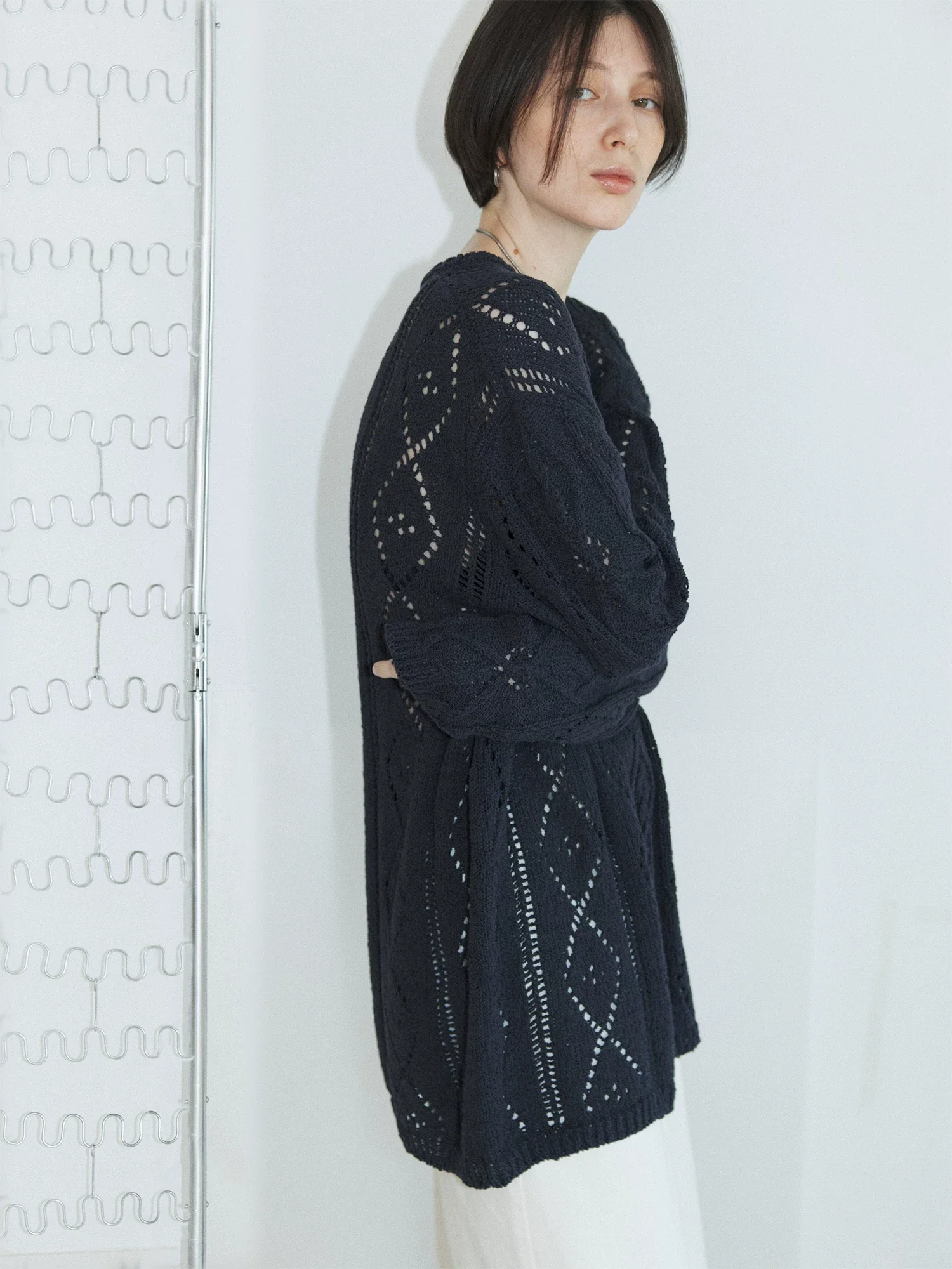 Openwork Tie-Belt Knit Sweater - Image 7