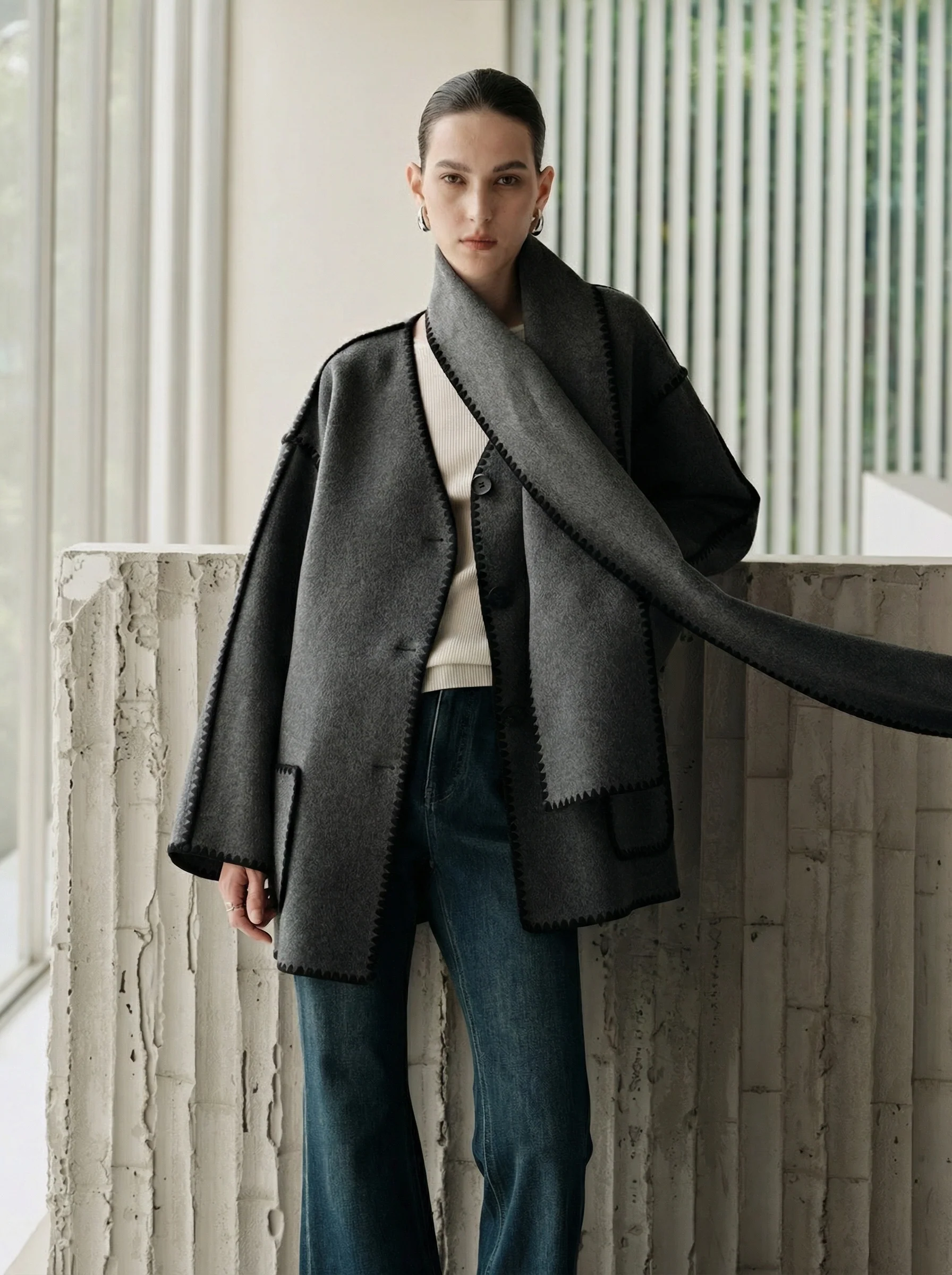 Oslo Cashmere-Wool Coat with Scarf