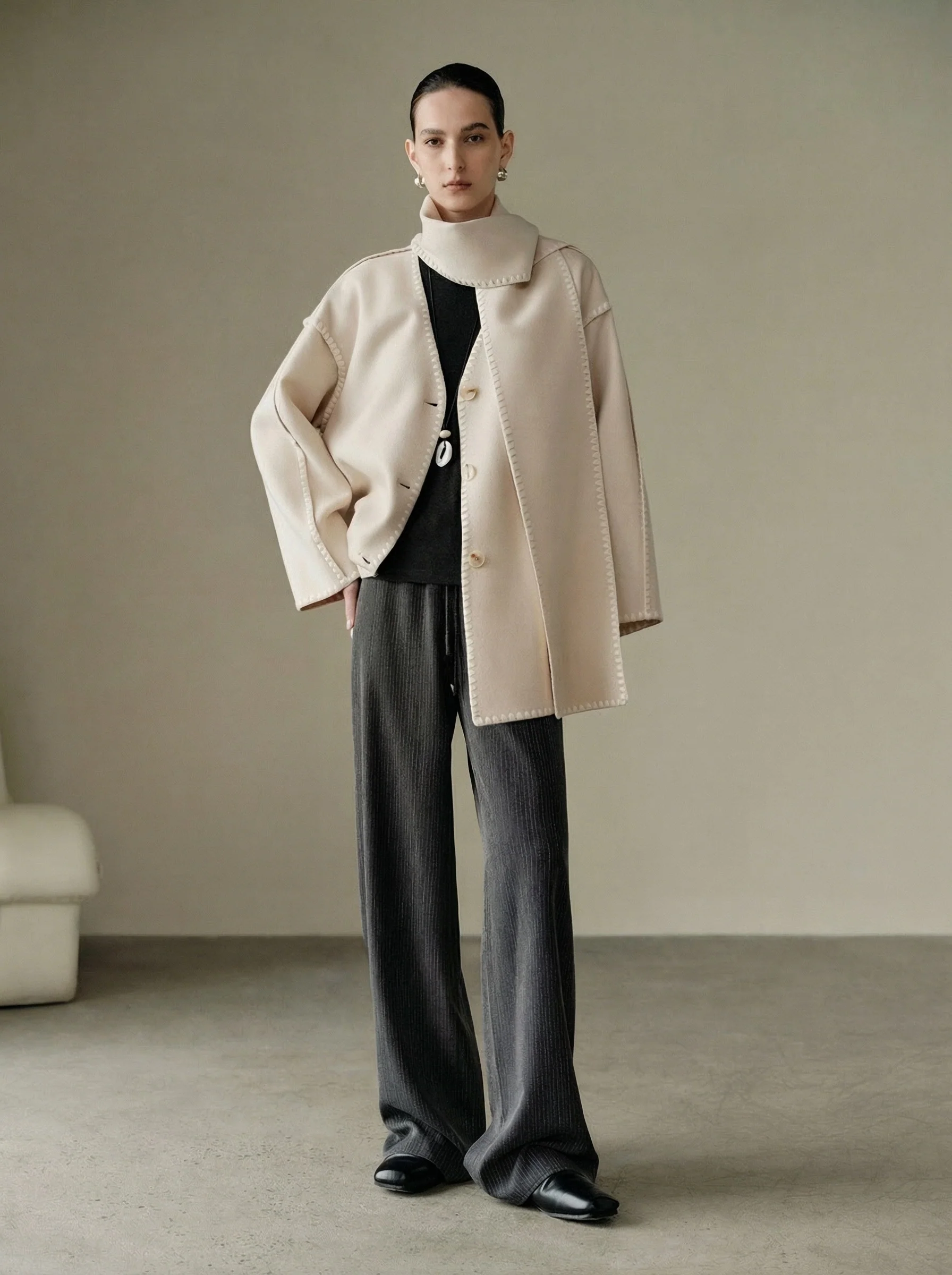 Oslo Cashmere-Wool Coat with Scarf - Image 2