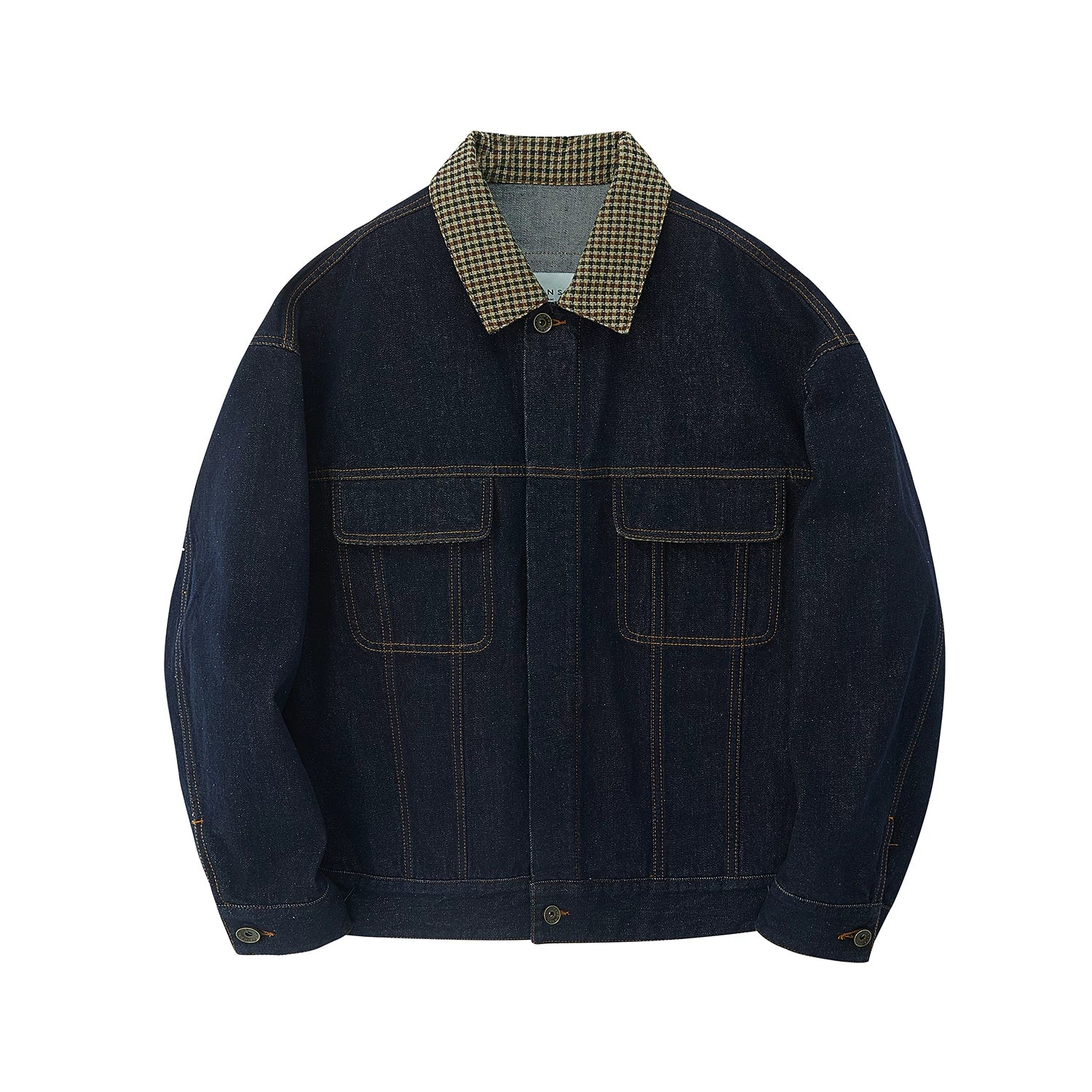 Oversized 12oz Denim Jacket with Plaid Collar - Image 6