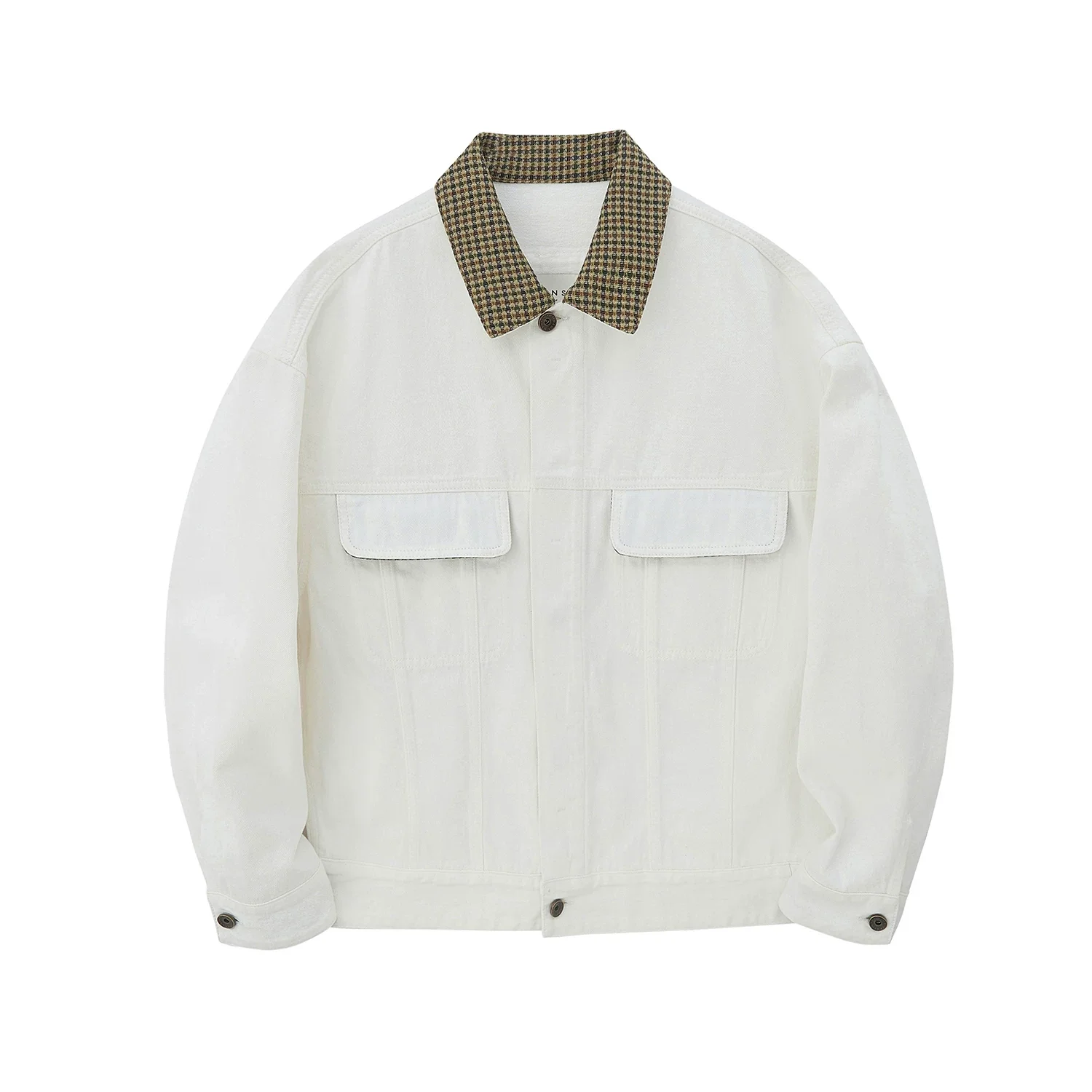 Oversized 12oz Denim Jacket with Plaid Collar - Image 7