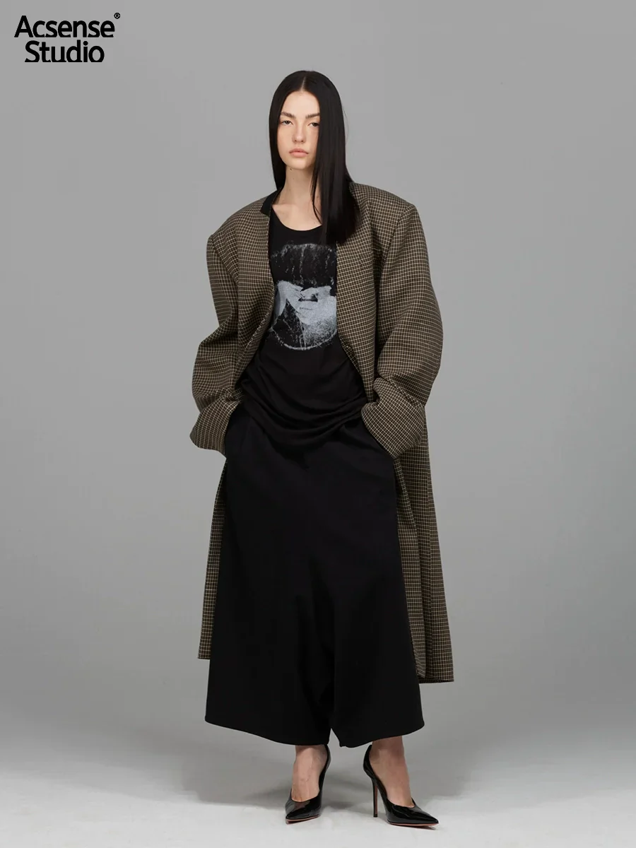 Oversized Collarless Check Trench Coat - Image 2