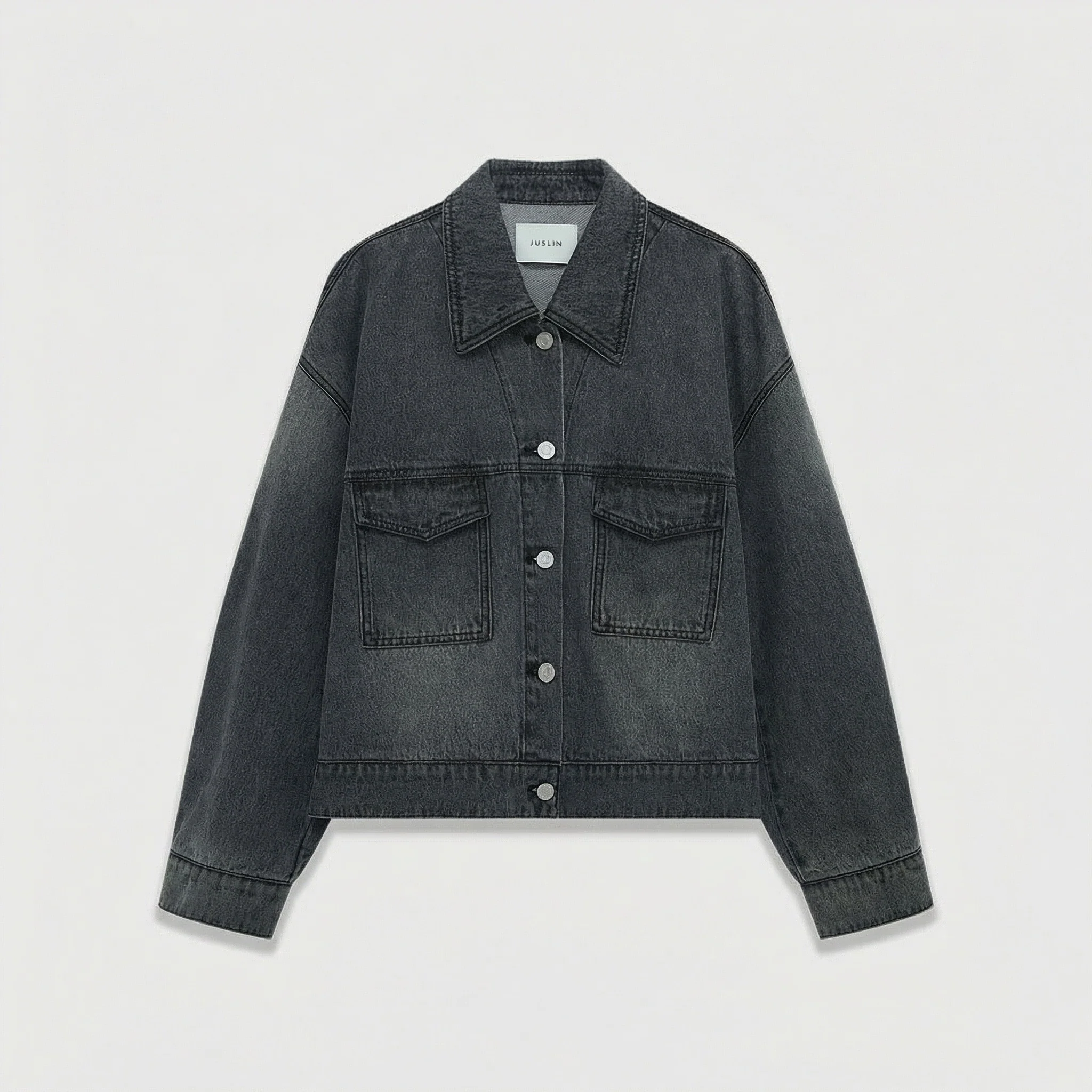 Oversized Contrast-Collar Denim Jacket - Image 6