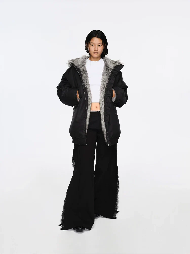 Oversized Faux-Fur Lined Bomber Jacket - Image 3