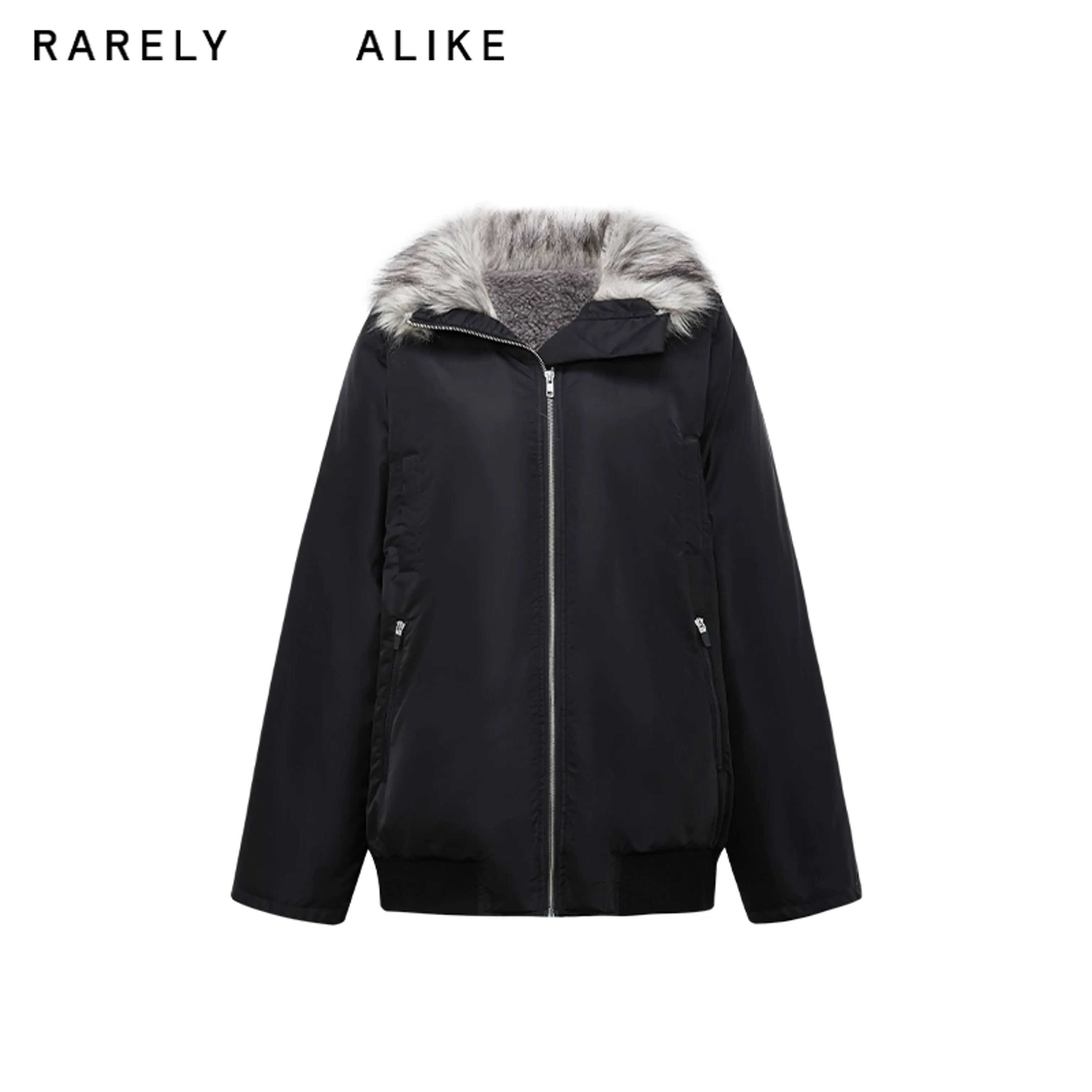 Oversized Faux-Fur Lined Bomber Jacket - Image 4