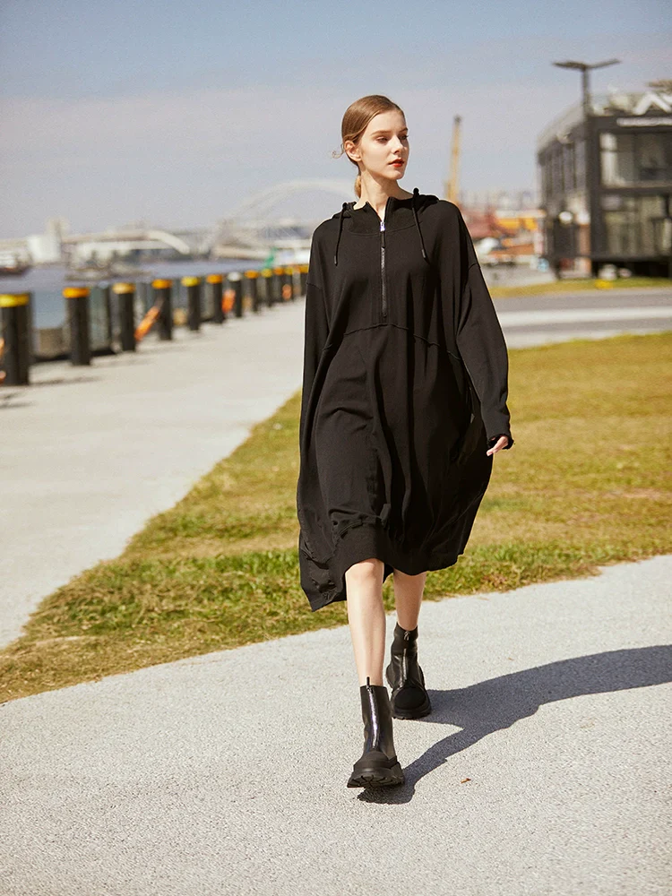 Oversized Hooded Half-Zip Dress - Image 2