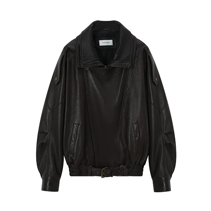 Oversized Lambskin Belted Jacket - Image 2