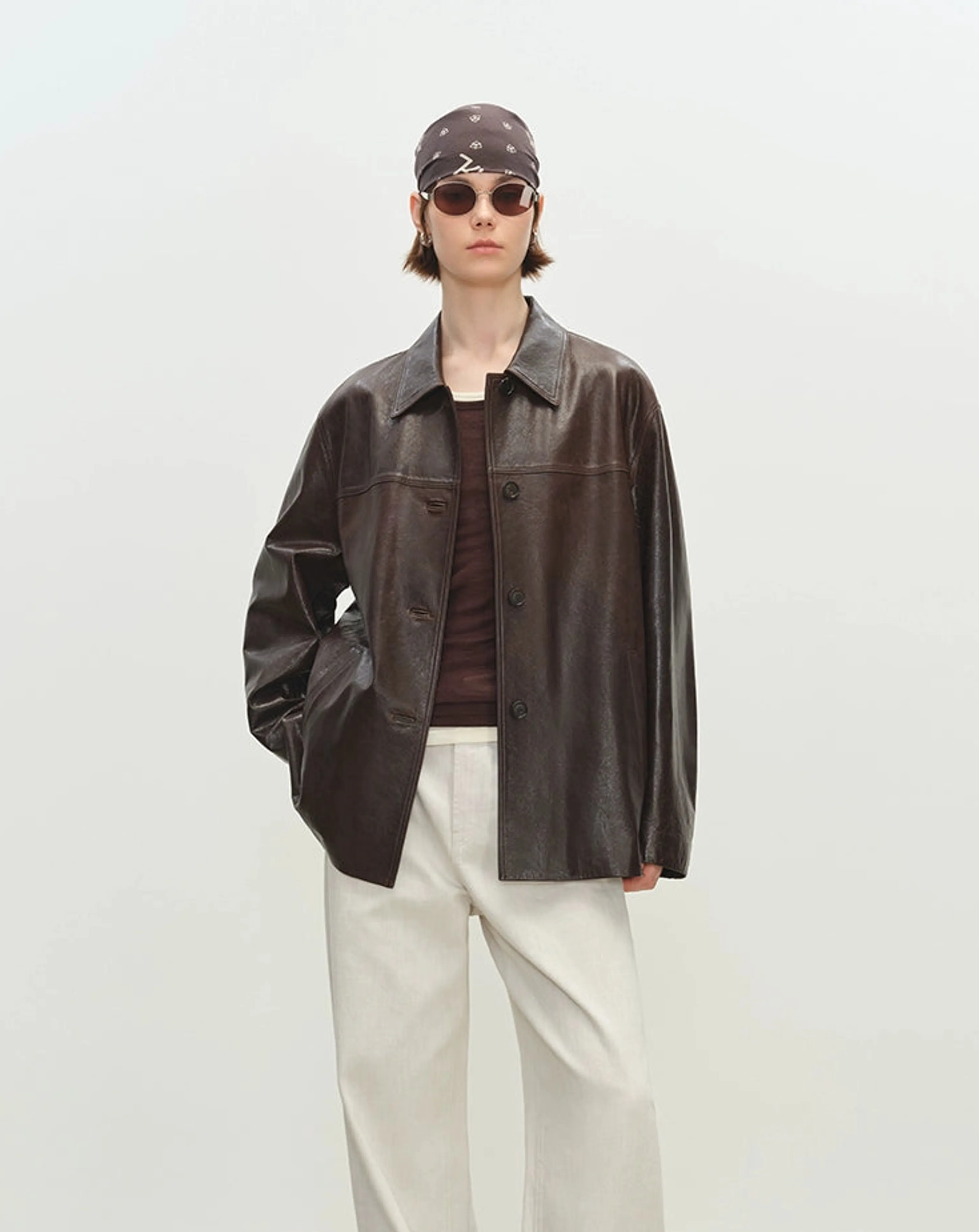 Oversized Lambskin Shirt Jacket - Image 7