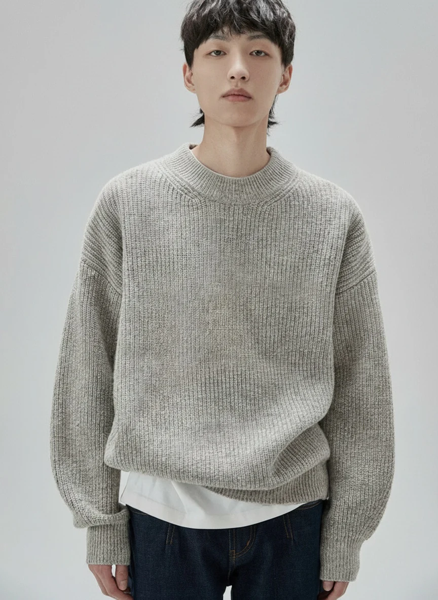 Oversized Merino Rib Crewneck Sweater - Image 8