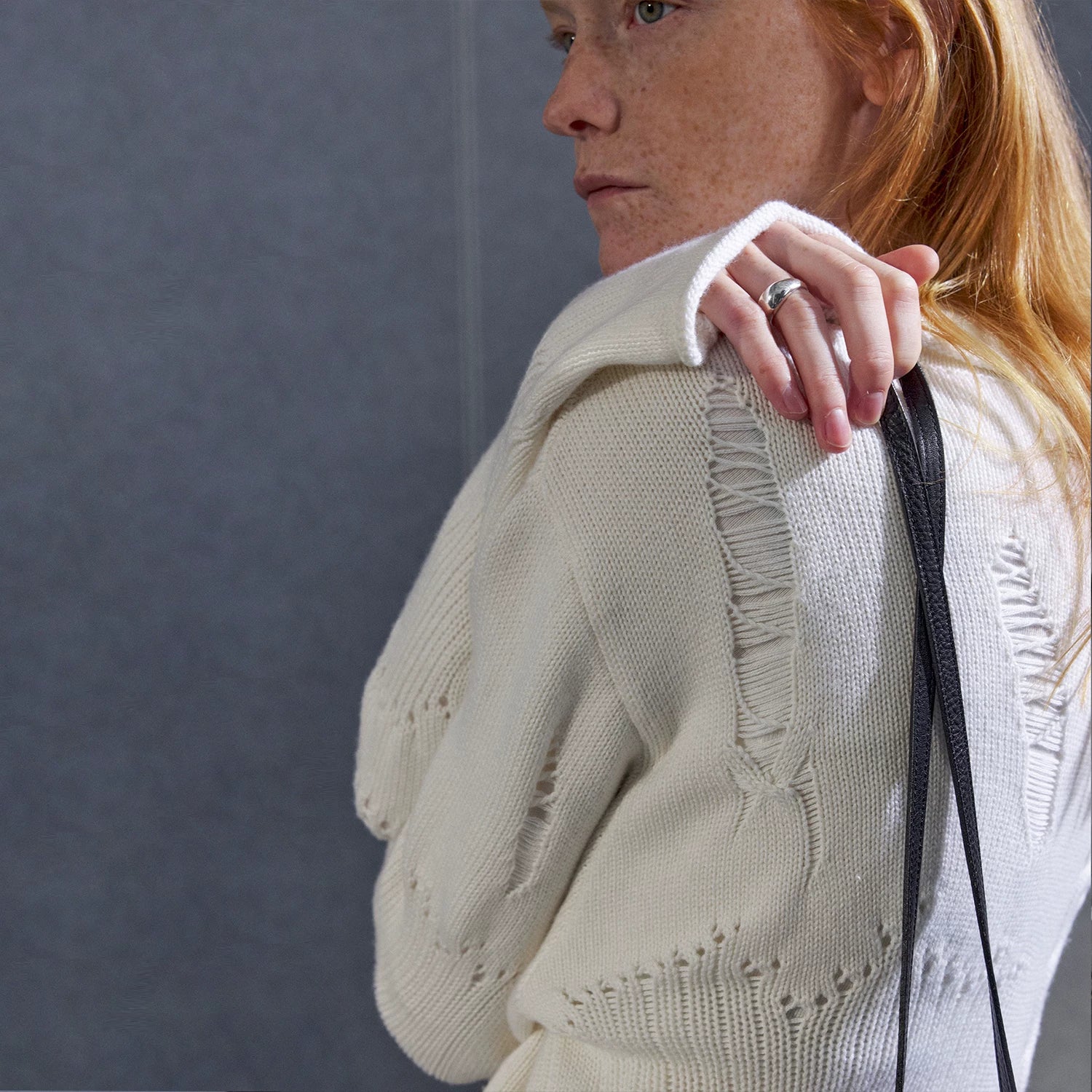 Oversized Openwork V-neck Sweater - Image 6