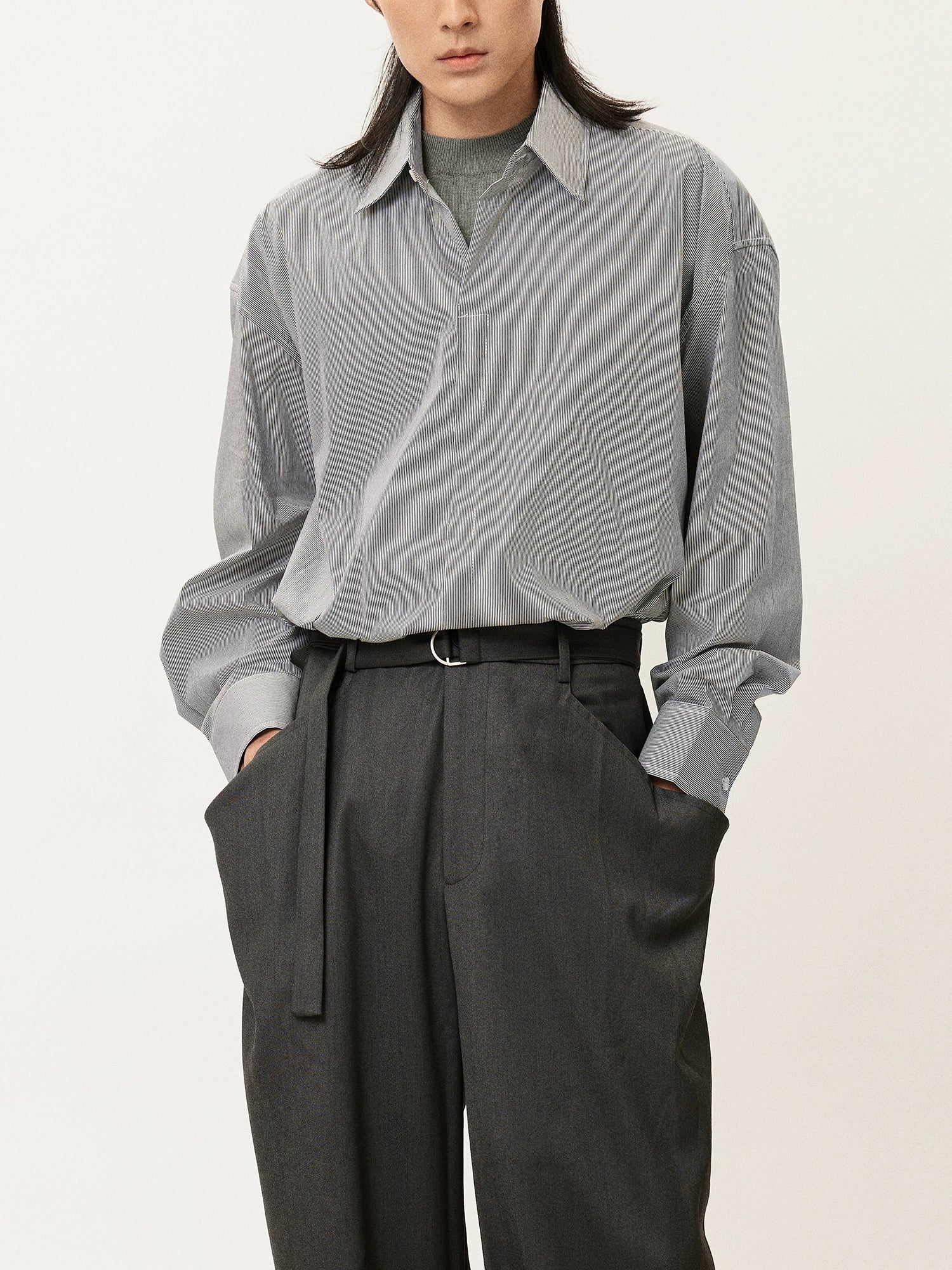 Oversized Pinstripe Long-Sleeve Shirt