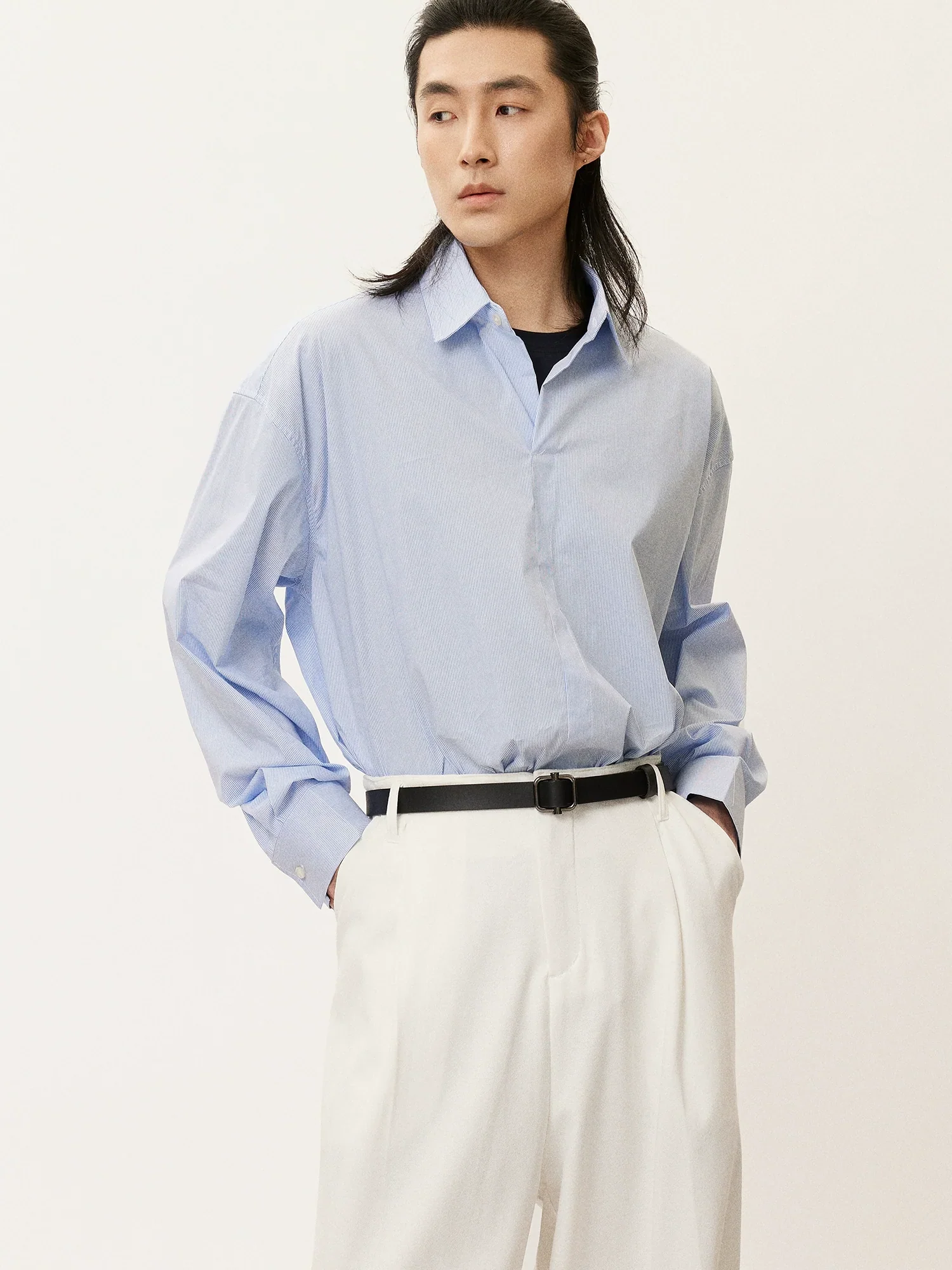 Oversized Pinstripe Long-Sleeve Shirt - Image 4
