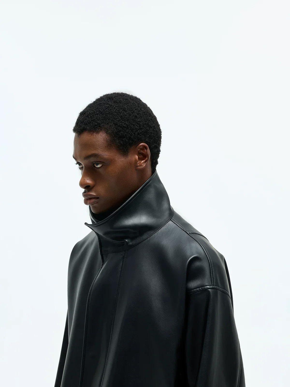 Oversized Stand-Collar Faux Lambskin Coach Jacket - Image 3