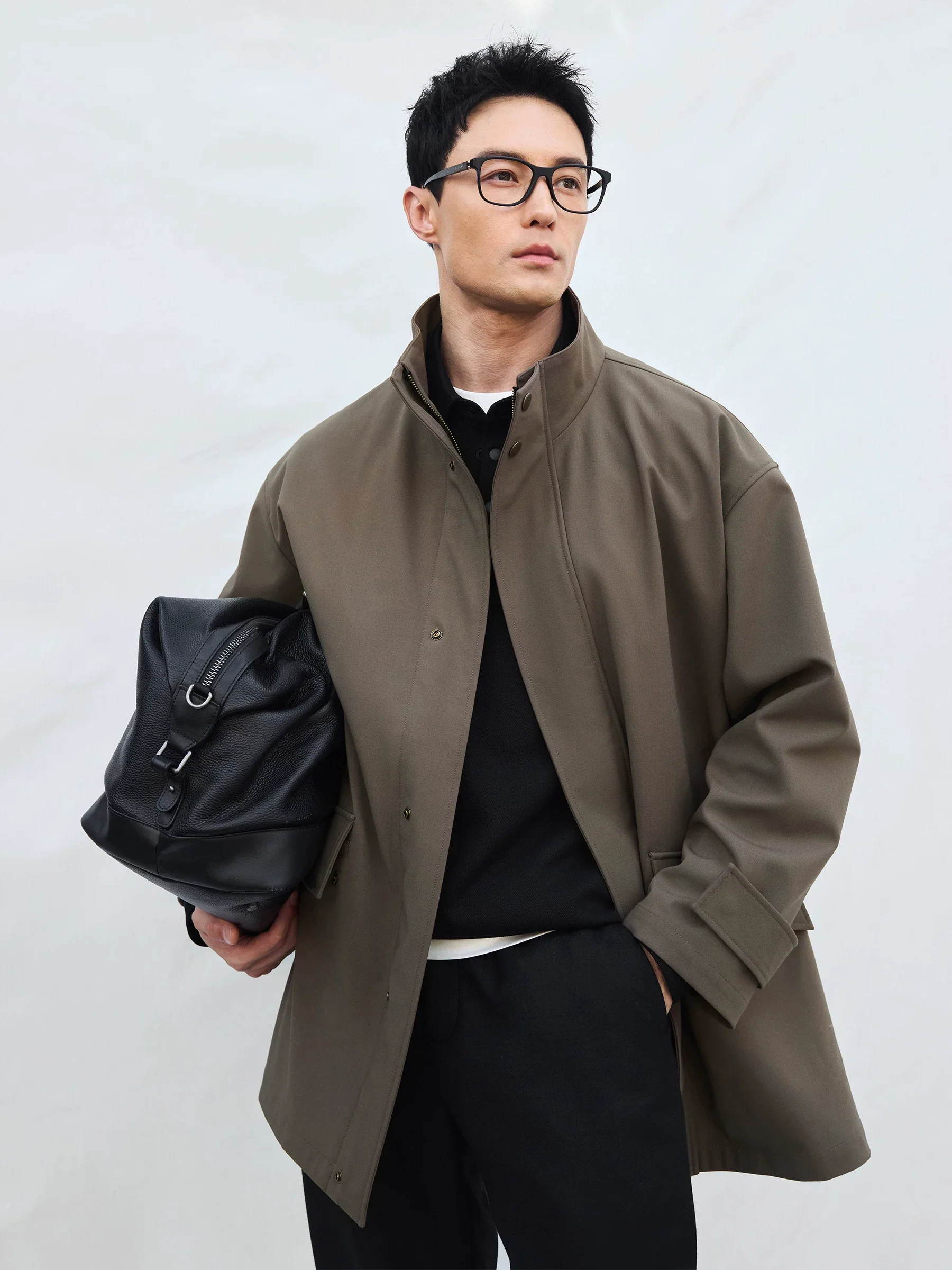 Oversized Stand-Collar Trench Coat