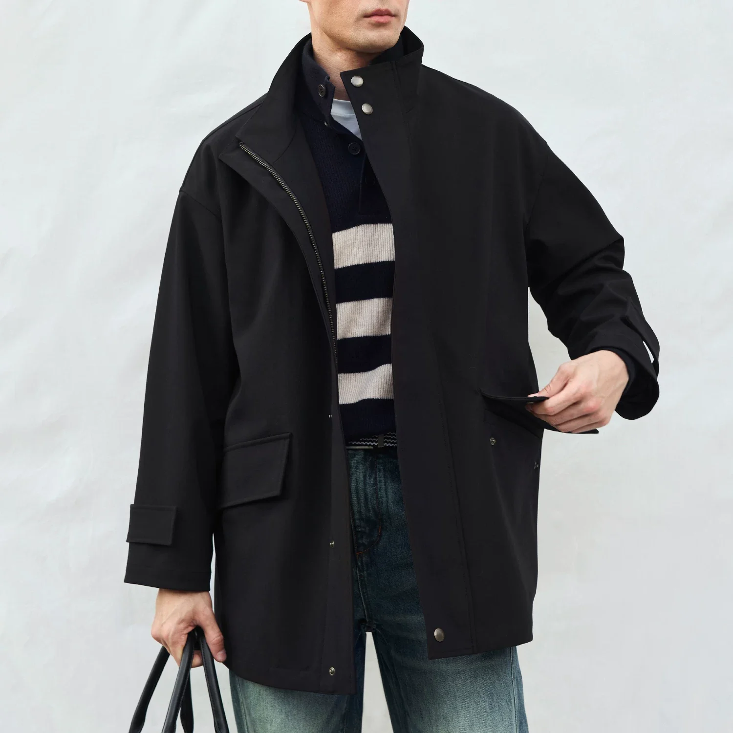 Oversized Stand-Collar Trench Coat - Image 5