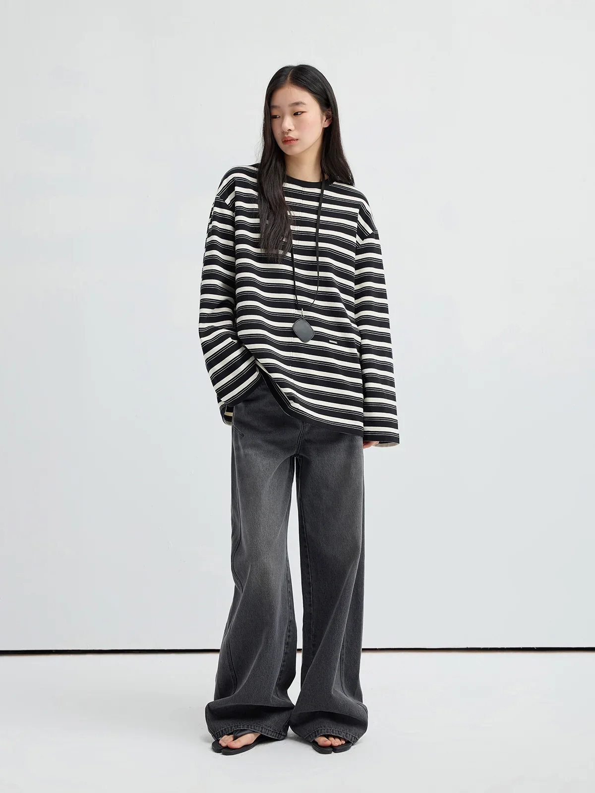 Oversized Striped Long Sleeve Crewneck Tee - Image 2