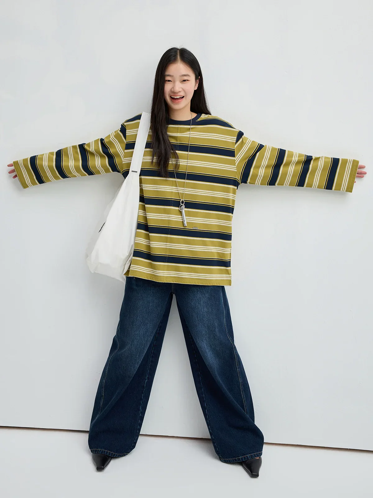Oversized Striped Long Sleeve Crewneck Tee - Image 4