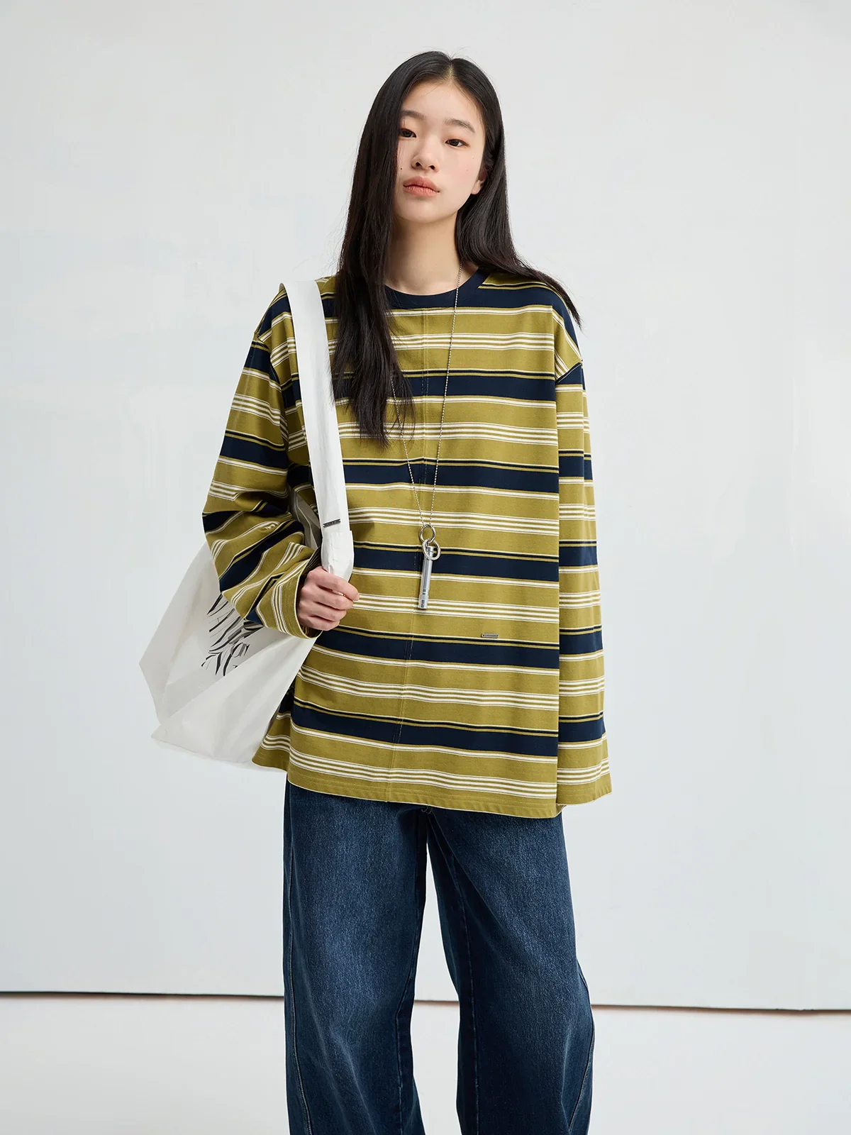 Oversized Striped Long Sleeve Crewneck Tee - Image 5